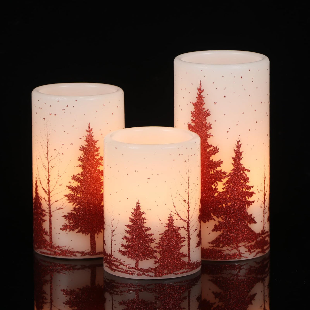 Dromance Christmas Tree Flameless Flickering Candles Battery Operated With 6H Timer, 3 Pack Real Wax Warm Light Led Pillar Candl