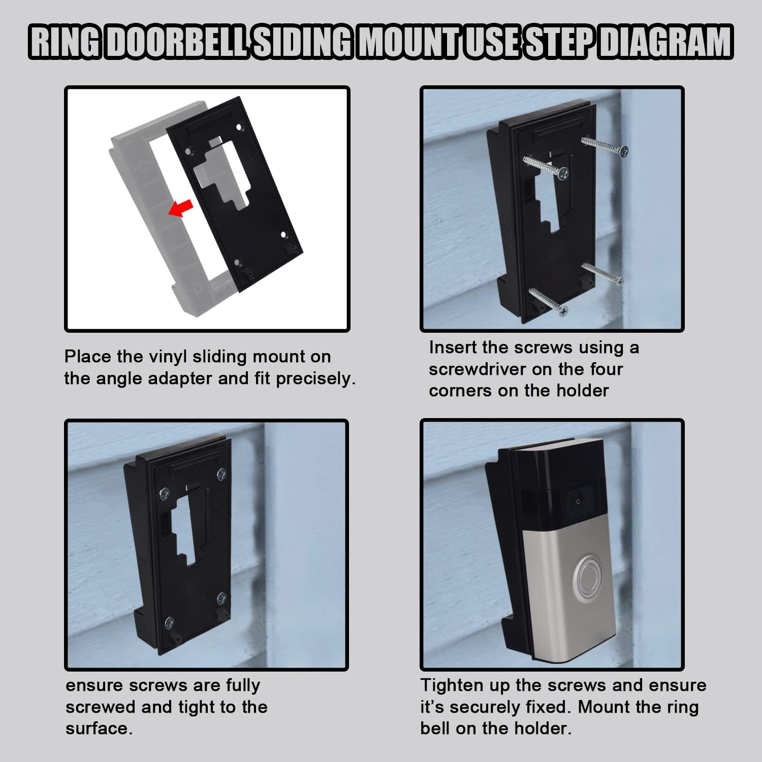 Karbay R Ing Doorbell Siding Mount/Vinyl Siding Angle Adjustment Mount For Ring Video Doorbell, Ring 2, Ring 3, Ring 3 Plus Vide