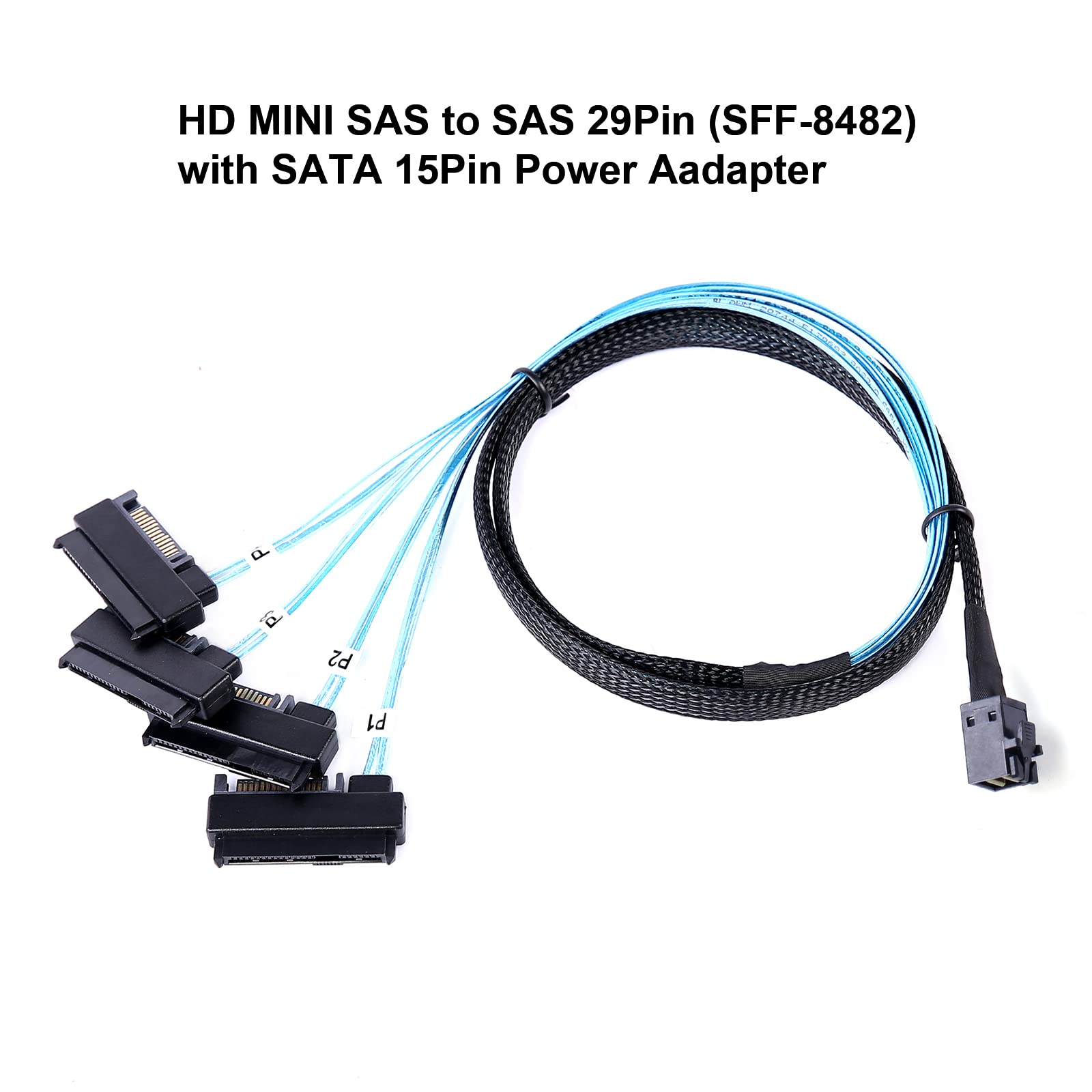 Adcaudx Mini Sas To Sas Cable: 1M Sff 8643 To Sas Sff 8643 To Sff 8482 Connector 4X Sas With Sata Power Adapter Cable (3.3Ft)