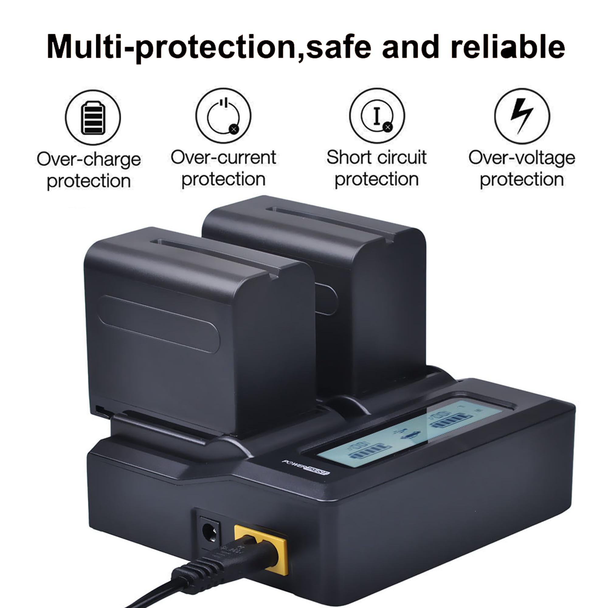Powertrust 2 Pack 7200Mah Np F970 Np F960 Battery And Lcd Dual Fast Battery Charger For Sony Np F550 Np F570 Np F750 Np F770 Np