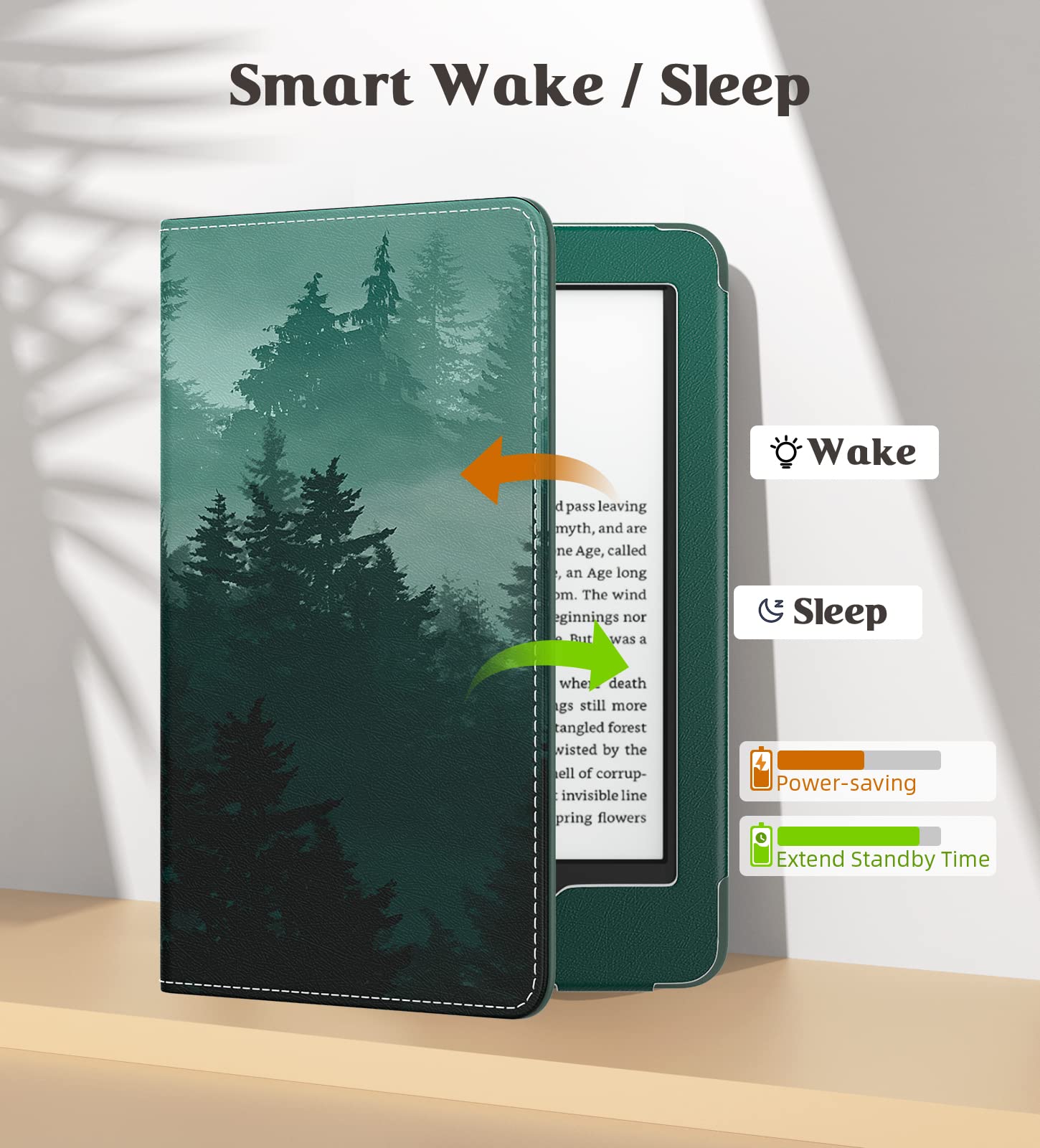 Moko Slim Pu Shell Cover Case For Kindle Paperwhite 2021, Green Forest, Protective And Lightweight