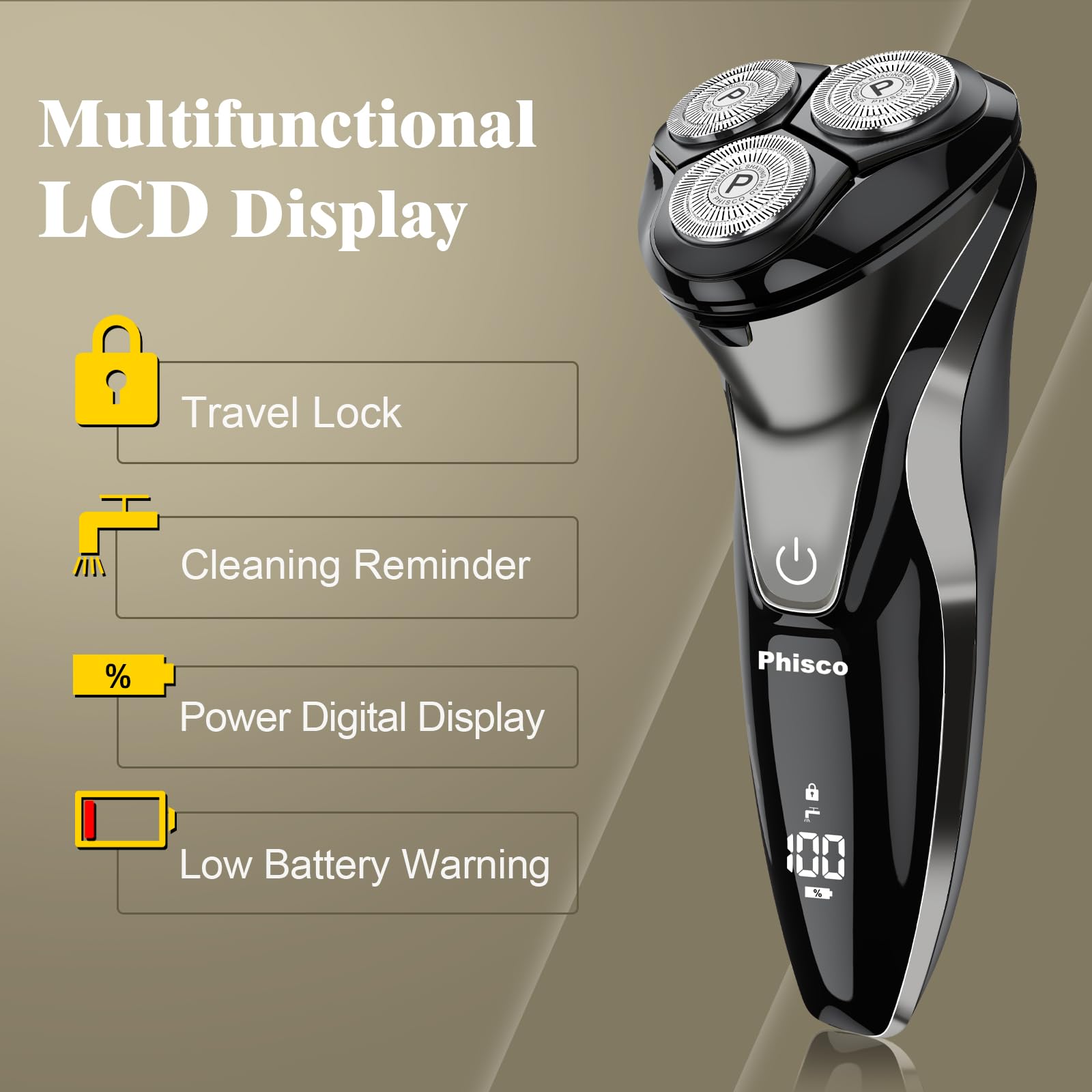 Electric Razor For Men   Phisco Electric Shavers For Man Face, Usb Rechargeable, Waterproof Wet Dry Razors With Pop Up Trimmer,