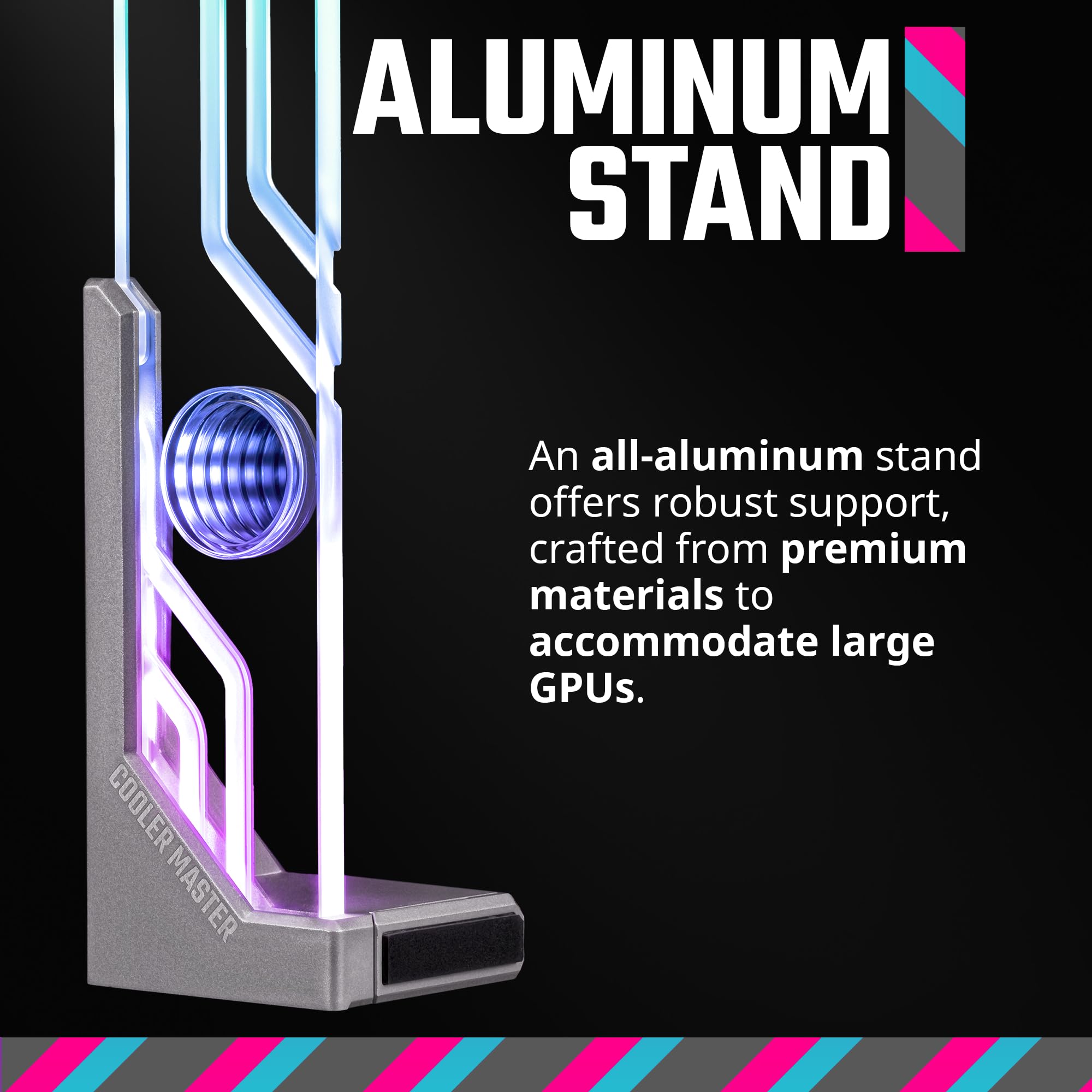 Cooler Master Atlas Argb Gpu Support Bracket, Aluminum Magnets Stand, Infinity Mirror Design, Argb Tempered Glass, Dual Axis Mod