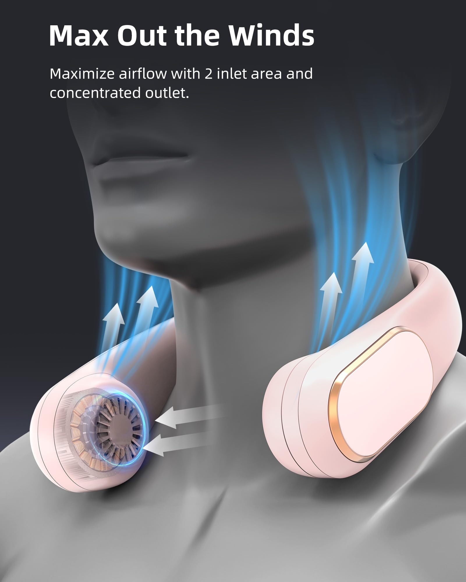 Koonie Neck Fan Rechargeable 5 Speeds, Portable Personal Fan, Hands Free Bladeless Fan, Battery Operated Wearable Fan Adjustable