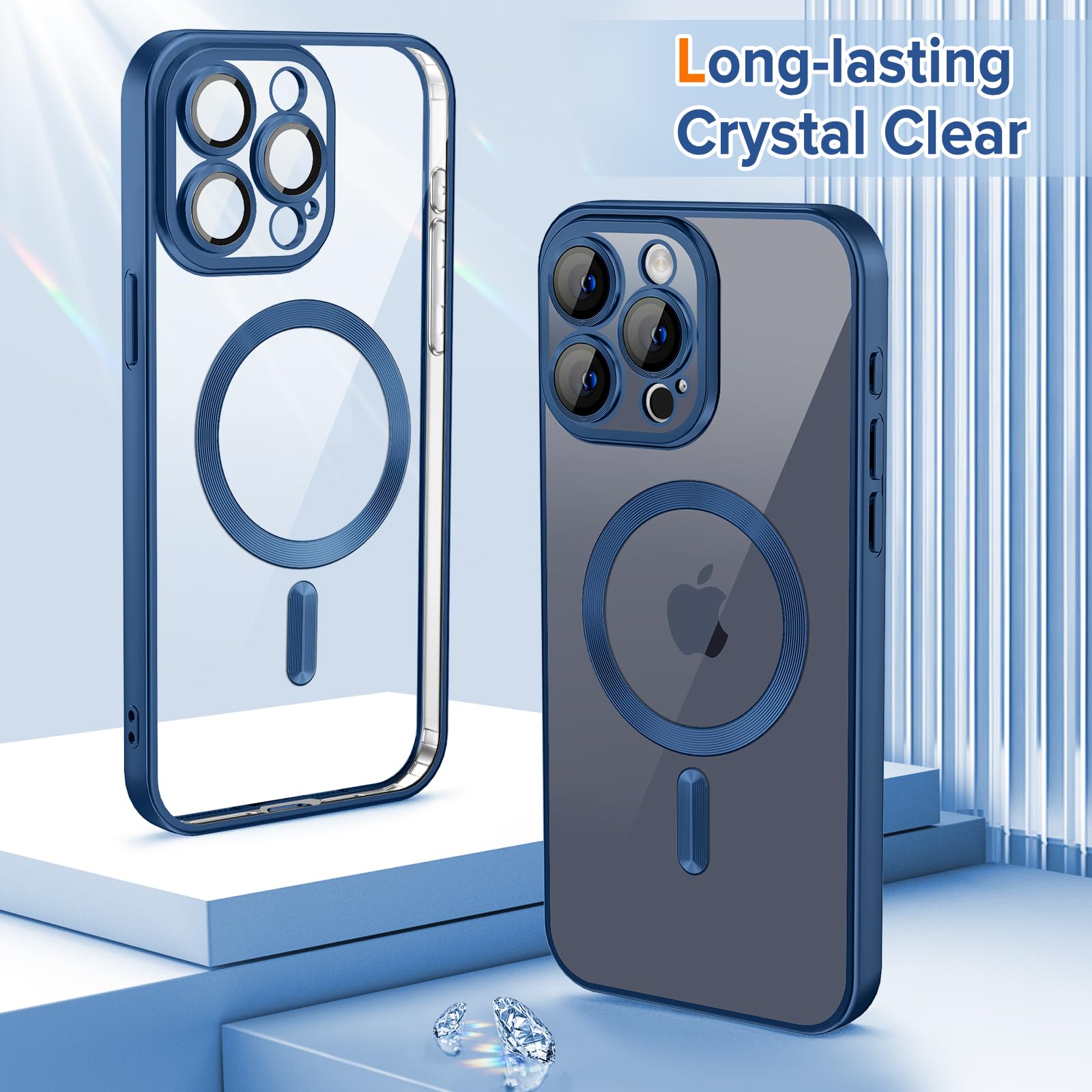 Hython Magnetic Clear Case For Iphone 15 Pro Max Case With Camera Lens Protector [Compatible With Magsafe] Plating Edge Slim Sof