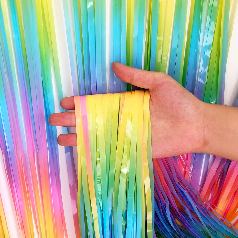 Beishida 2 Pack Light Rainbow Foil Fringe Curtain Assorted Colorful Tinsel Metallic Curtains Photo Backdrop For Birthday Party W
