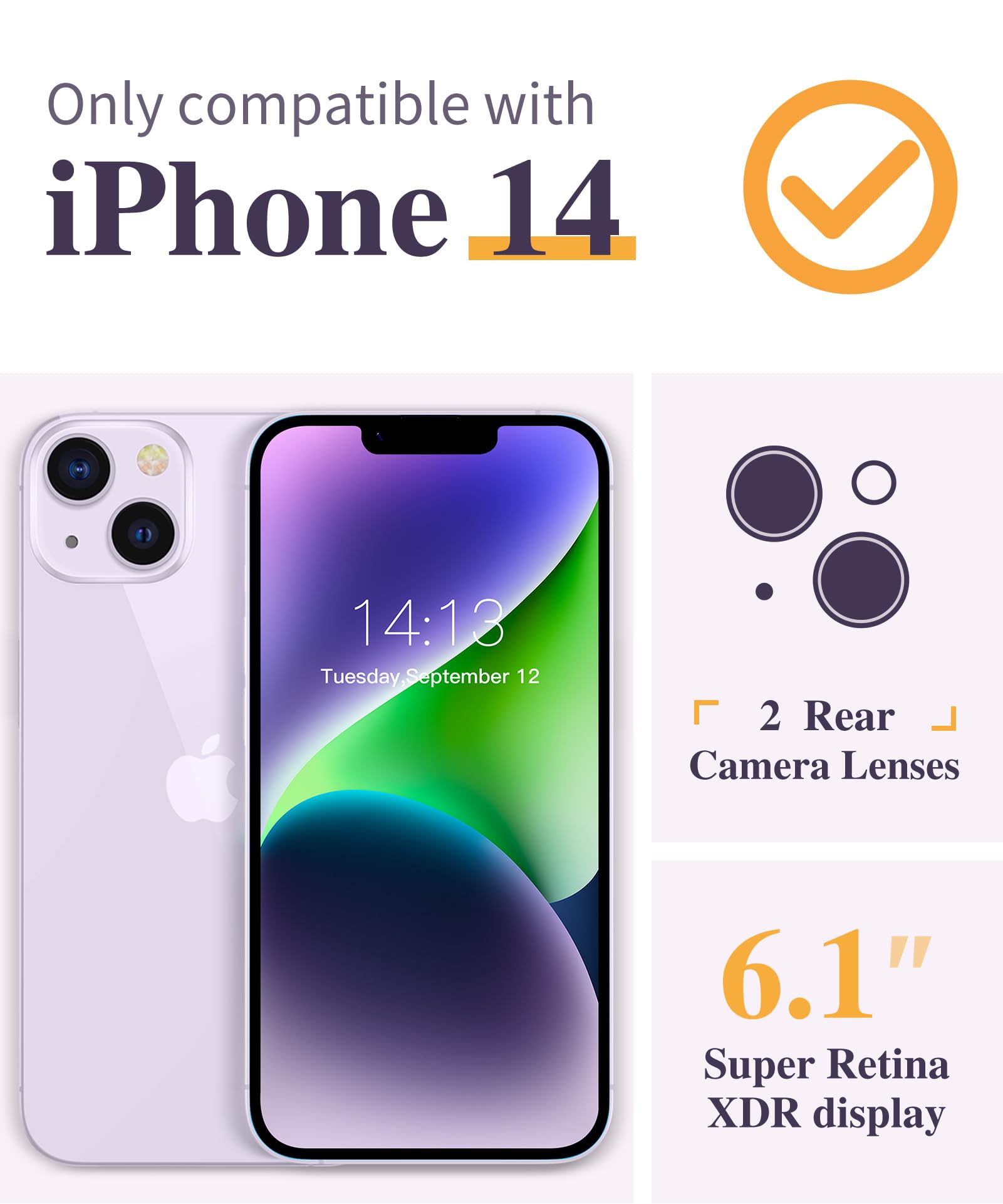 Gviewin For Iphone 14 Case Floral, With Screen Protector + Camera Lens Protector, [Non Yellowing] Soft Shockproof Clear Phone Pr