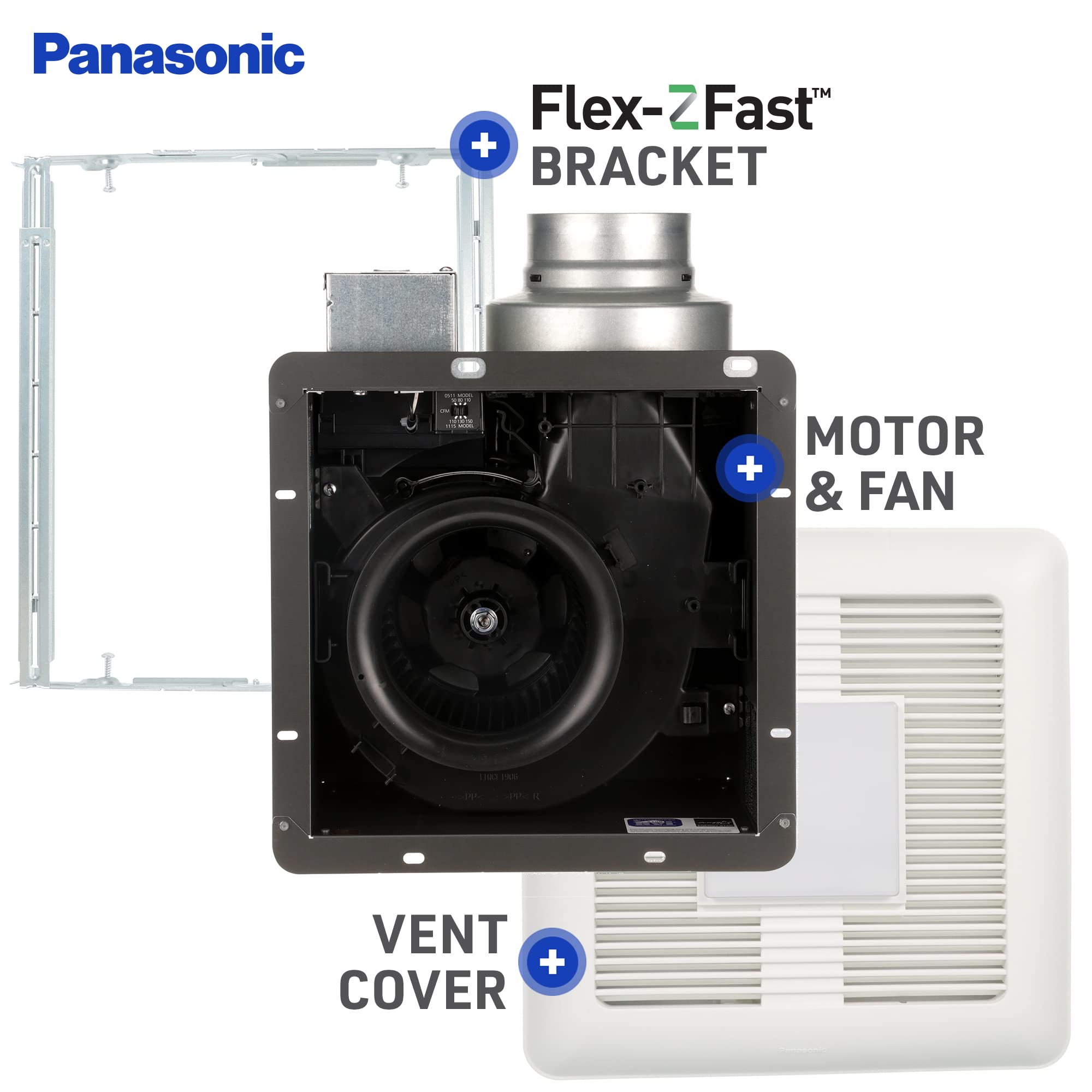 Panasonic Fv 0511Vql1 Whisperceiling Dc Ventilation Fan With Led Light   50 80 110 Cfm   Quiet Bathroom Ceiling Fan