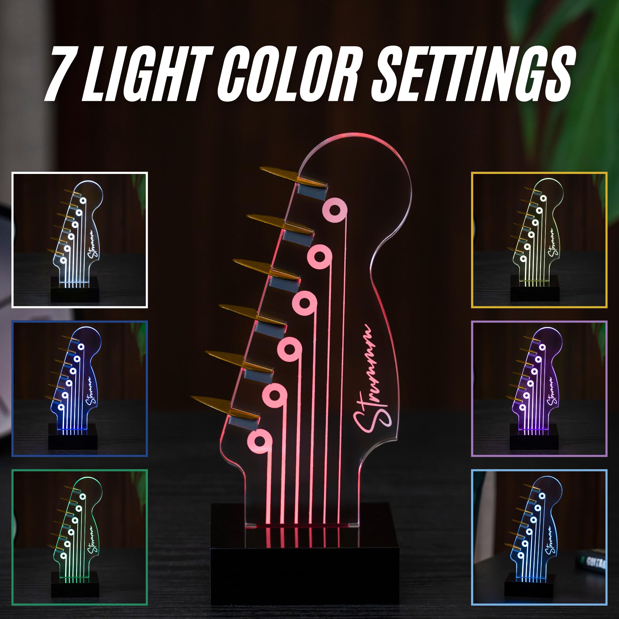 Light Up Guitar Pick Holder - 7-Color Changing Led Pick Storage Display & Night Light - Usb Powered Novelty Room Decor, Holds 6