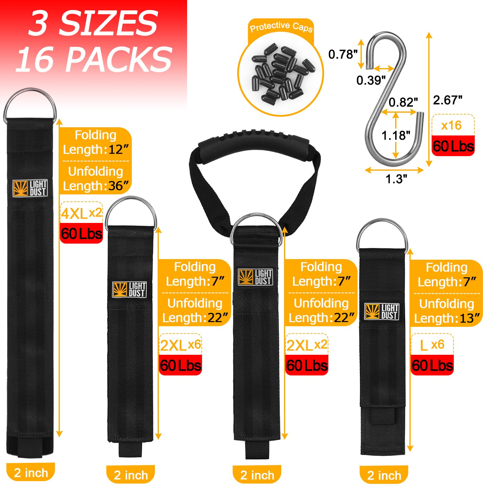 Hanging Extension Cord Holder   Handle Wrap Straps With S Hooks 16Pack 13'' 22'' 35'' Heavy Duty Garage Organizer Tool Hangers