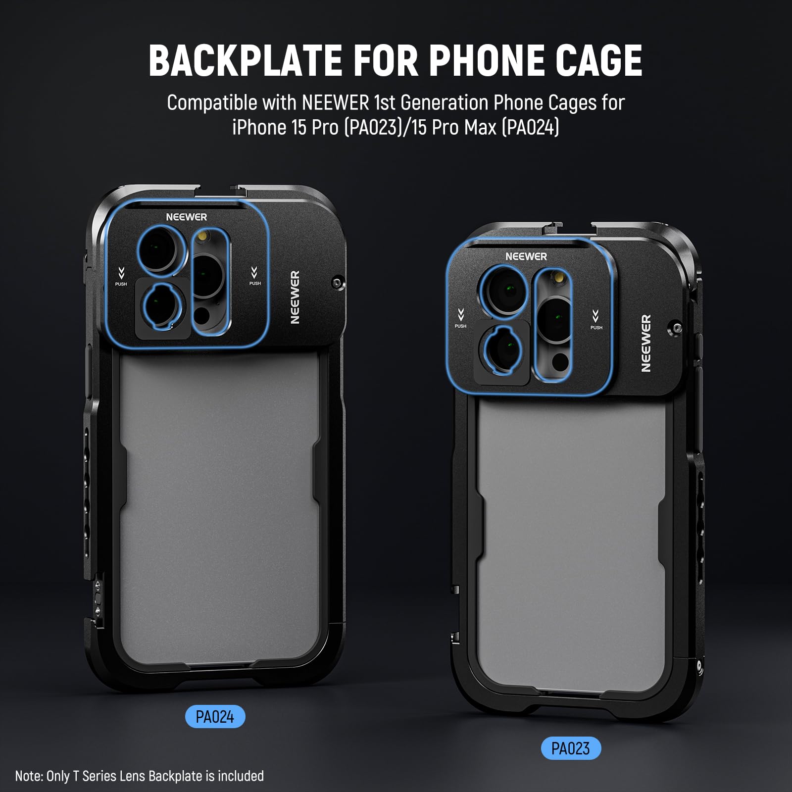 Neewer T Series Lens Backplate For Iphone 15 Pro And Iphone 15 Pro Max Phone Cage (Pa023 & Pa024), Quick Release Phone Lens Moun