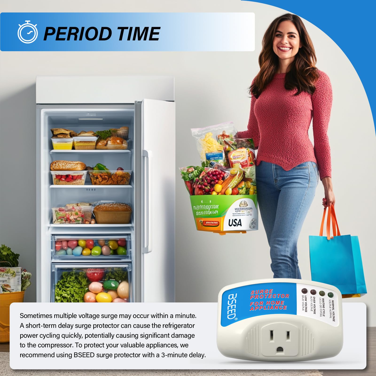 Bseed Surge Protector For Refrigerator, Single Outlet Surge Protector Plug In For Home Appliance Multi Function Plug With Protec