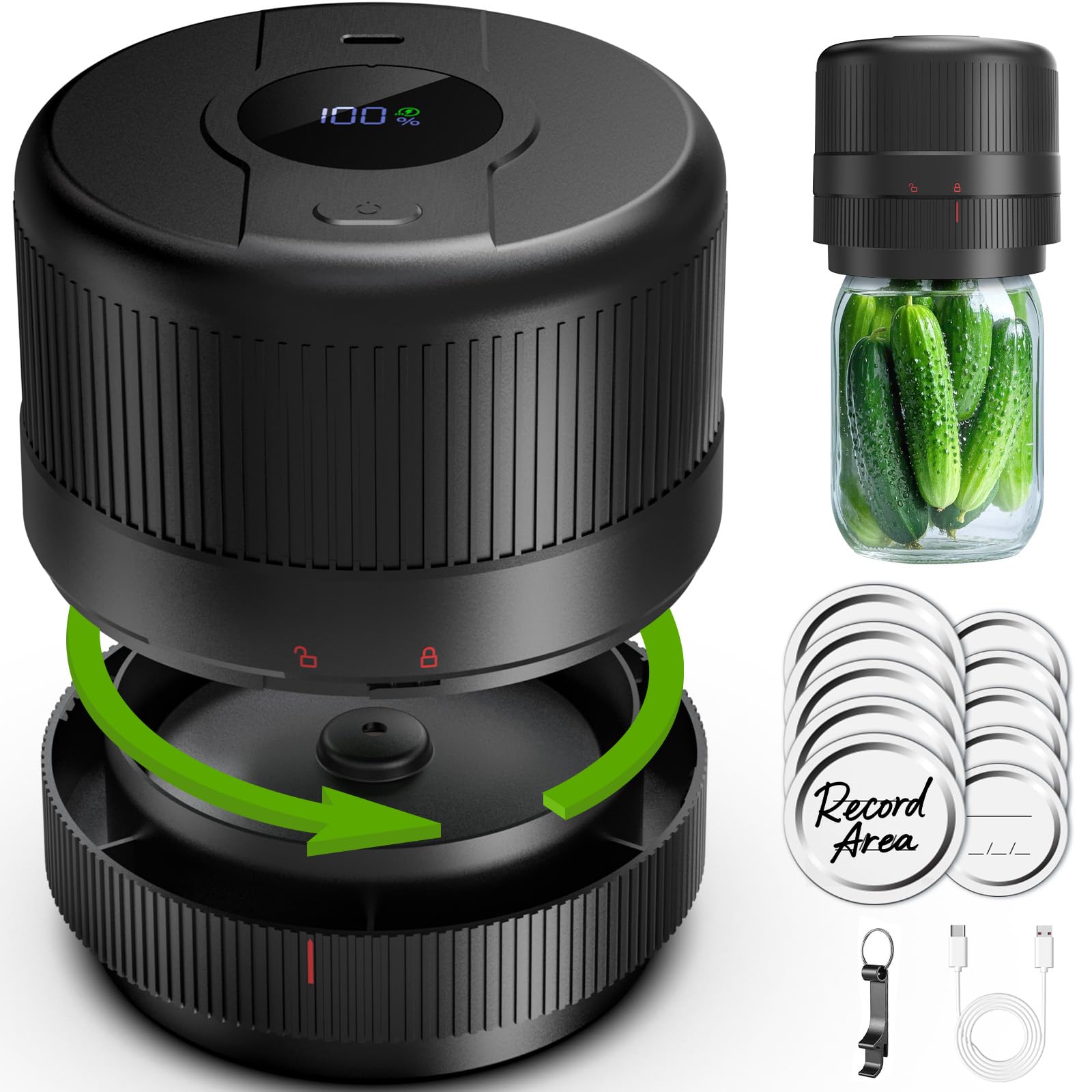 Wothfav Mason Jar Vacuum Sealer Kit, Electric Sealer for Wide, Regular Mouth Mason Jars, Portable Vacuum Sealer for Jars, Birthd