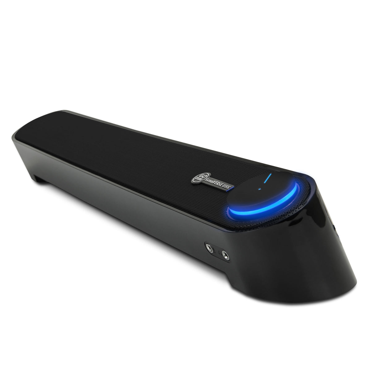 GOgroove Computer Speaker Mini Soundbar - USB Powered PC Sound Bar with Easy Setup Wired AUX, Stereo Audio, Microphone Port, Volume Control Knob, Under Monitor Design for Desktop (Blackout)