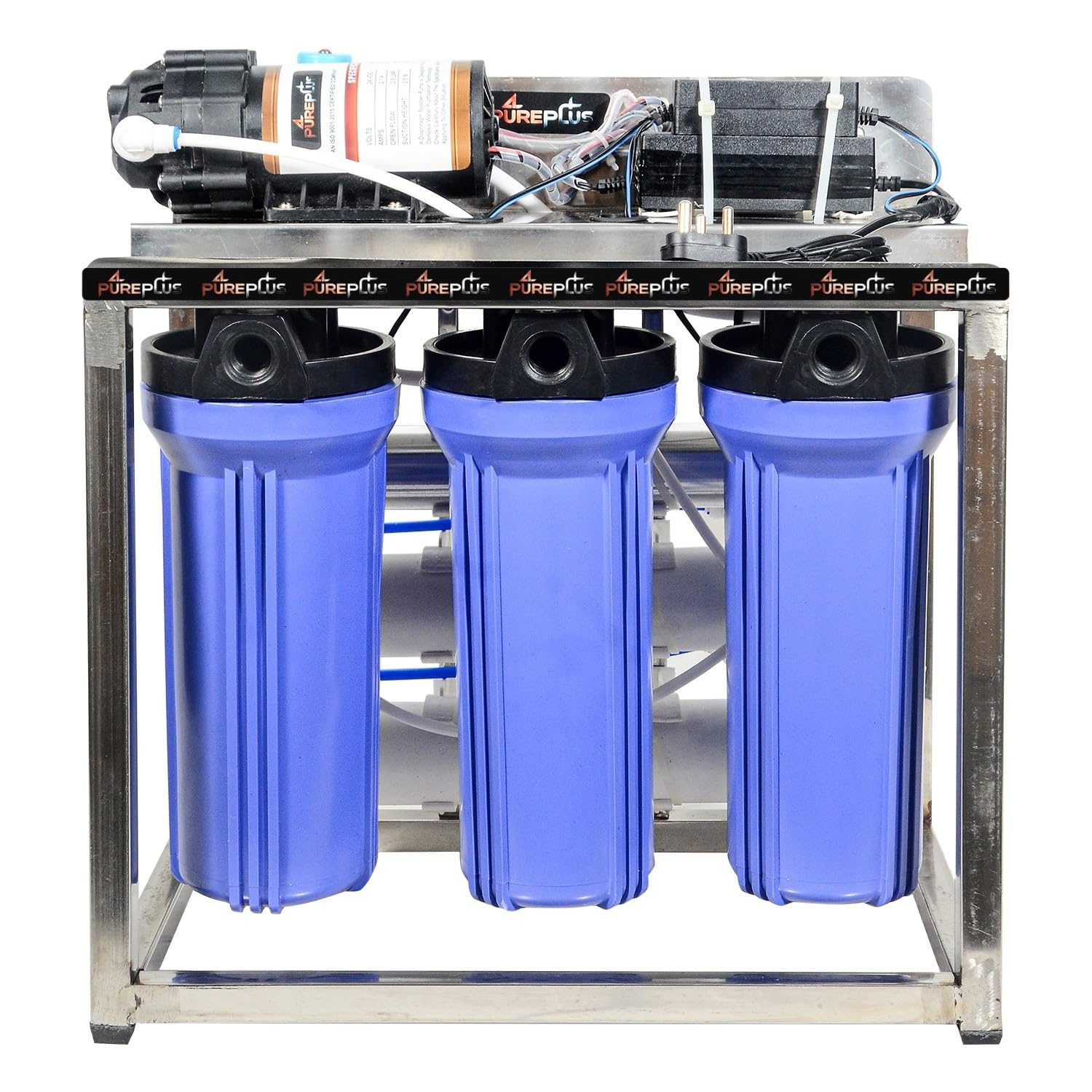 Pureplus 25 Lph Commercial Ro + Uv Water Purifier Plant 25 Liter Per Hour Blue Stainless Steel Full Automatic With Tds Adjuster