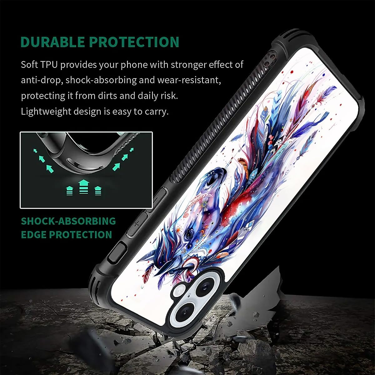 Carloca Compatible With Iphone 16 Case, Drawing Sketch Rainbow Horse Art Fashion Pattern Design For Girl Shockproof Anti-Scratch