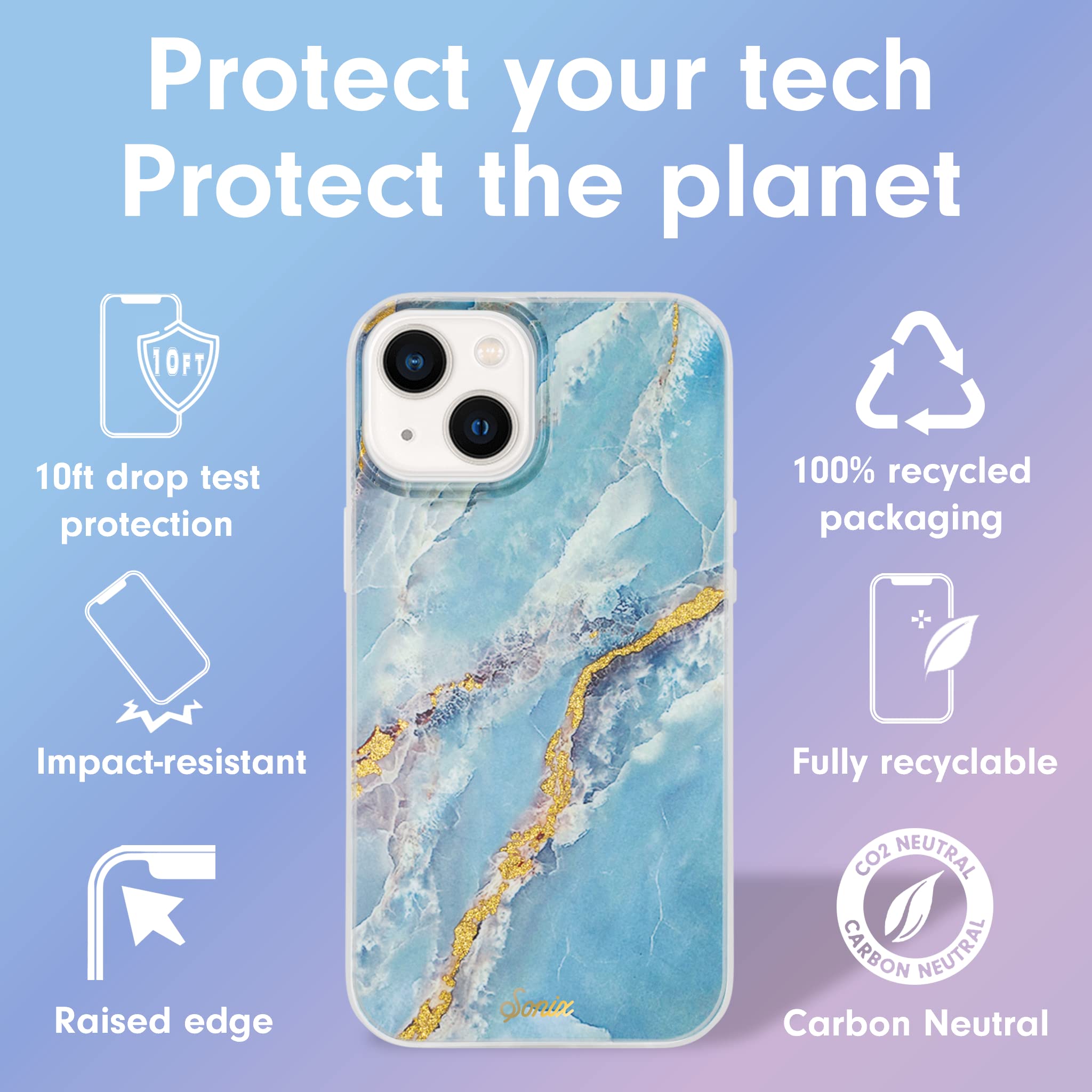 Sonix Case For Iphone 15, 14, 13 | Compatible With Magsafe | 10Ft Drop Tested | Ice Blue Marble