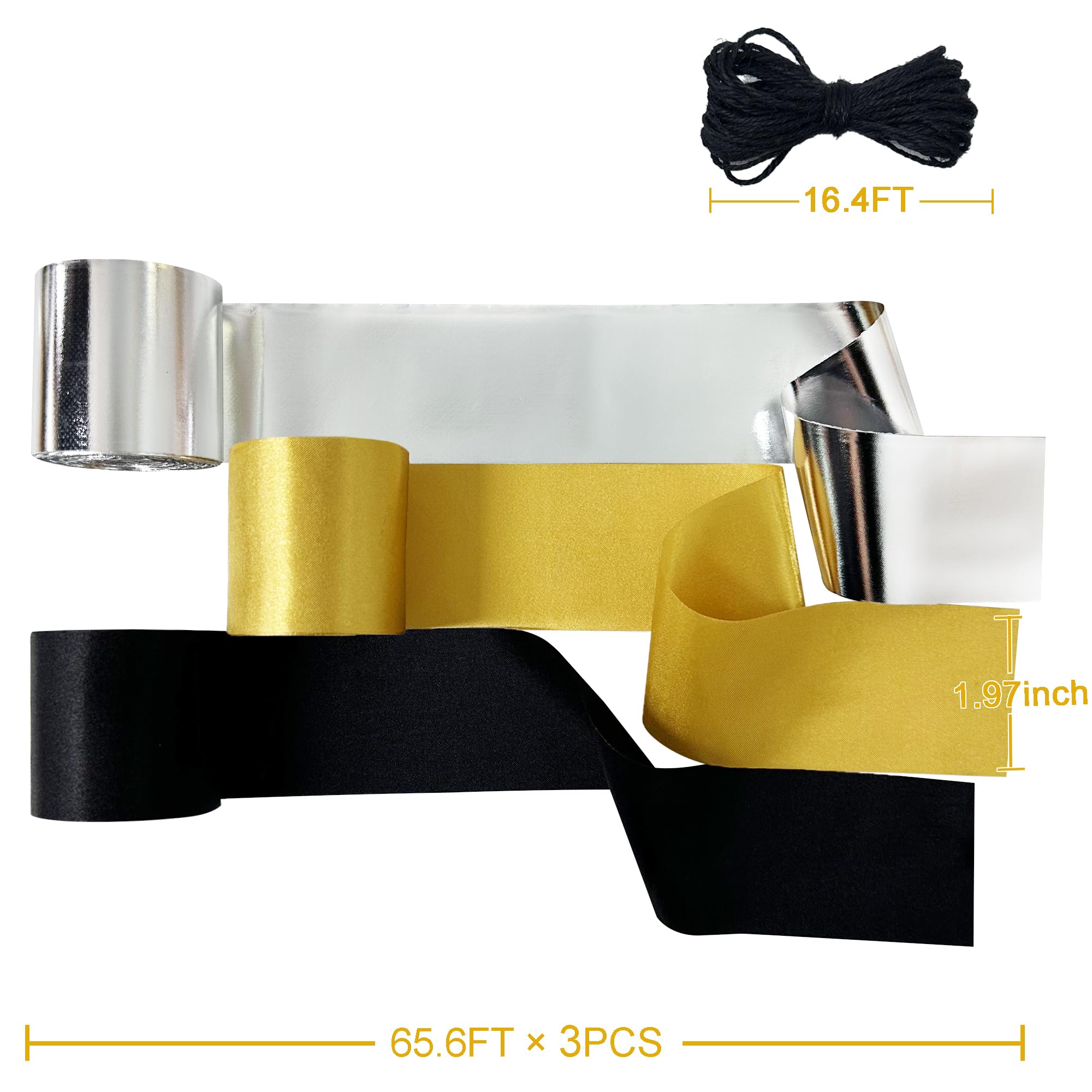 Gold Silver Black Party Decorations Streamer Backdrop 197 Ft  1.97'' Wide Satin Ribbon Fringe Hanging Garland For Birthday Weddi