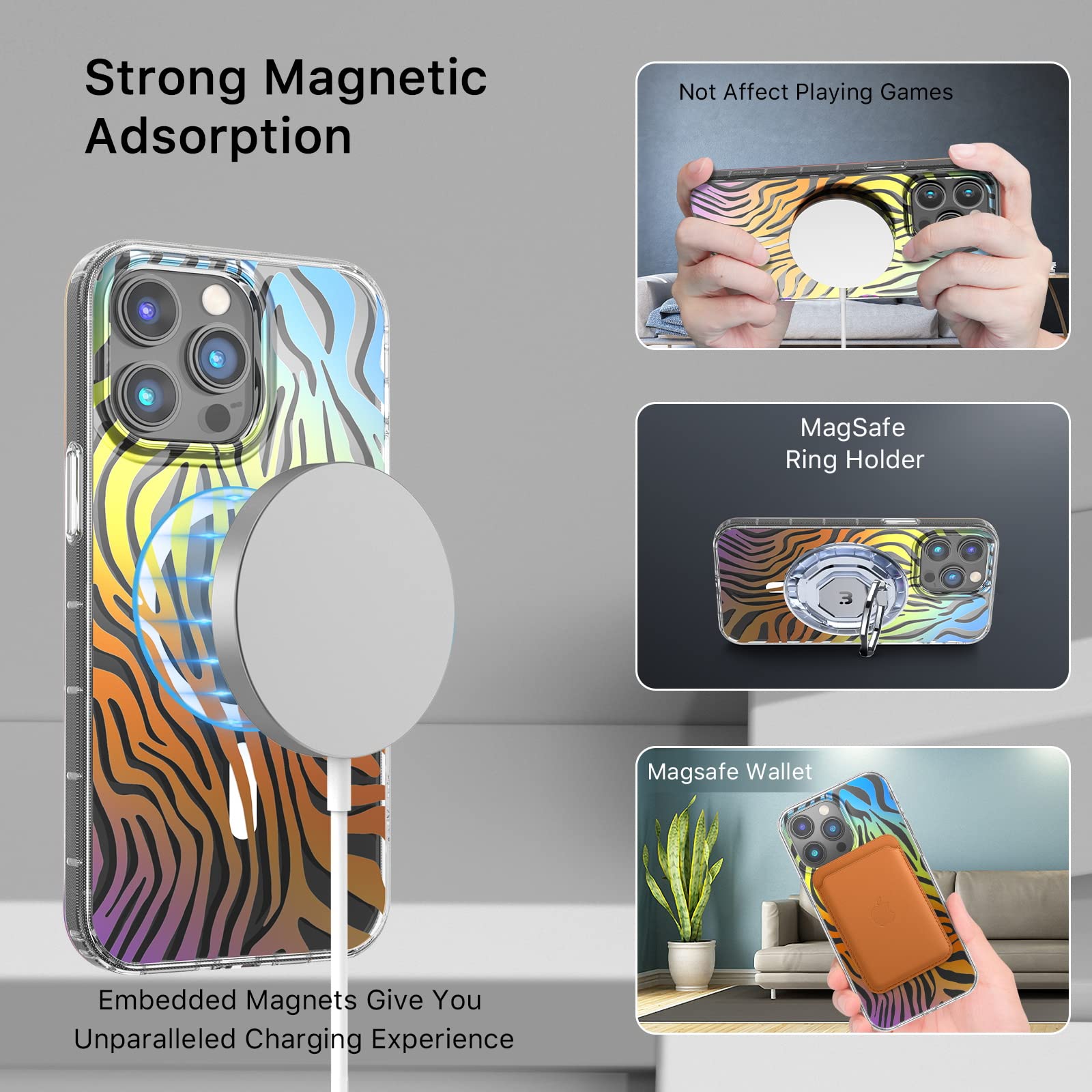 M MYBAT PRO Magnetic Slim Clear Phone Case for iPhone 14 Pro Max (6.7 inch) MagSafe Compatible TPU Zebra Military Grade Drop Shockproof Non-Yellowing