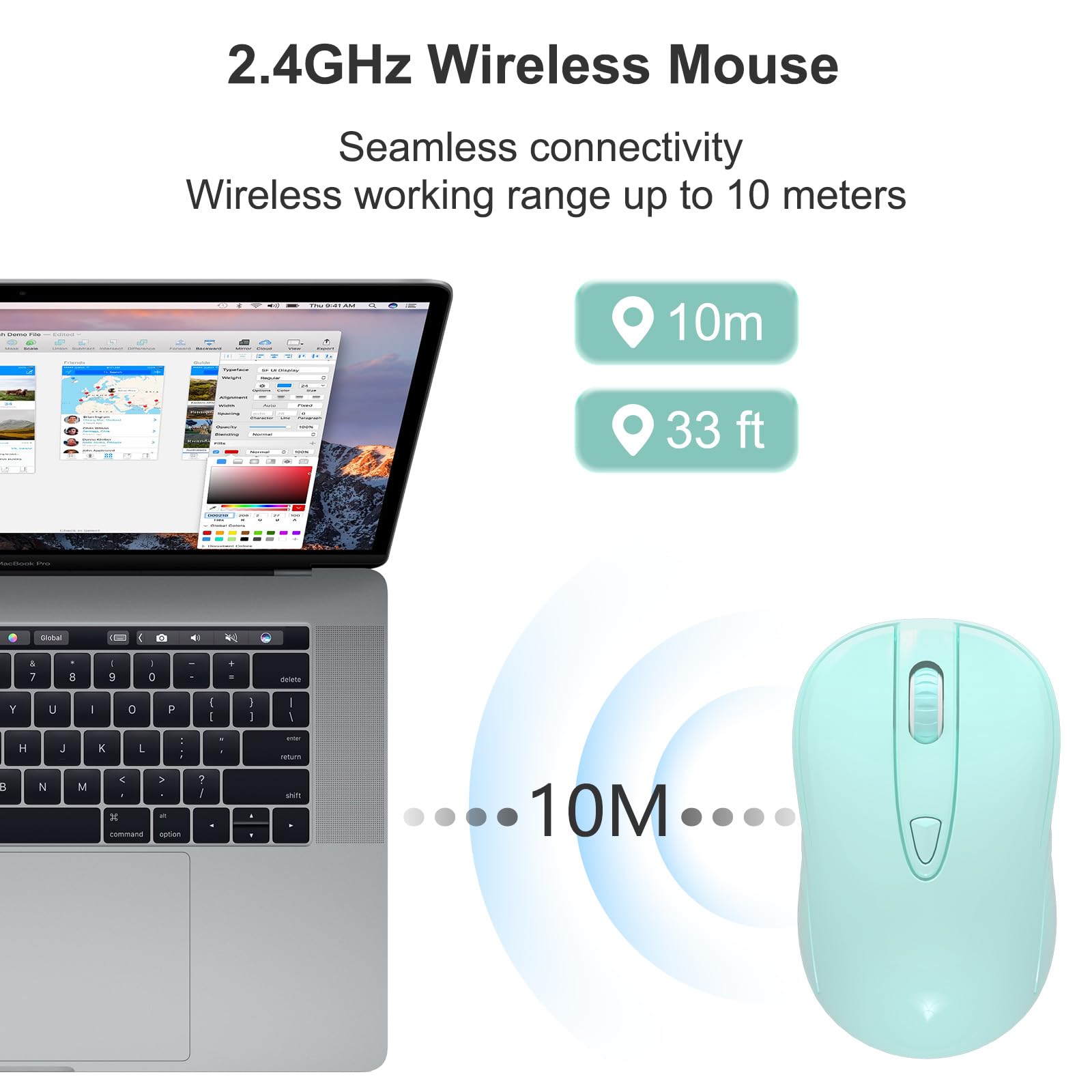 Okimo Wireless Mouse For Laptop Computer Mouse With Usb Receiver 2.4Ghz Optical Tracking Computer Mouse Ergonomic Portable Mouse For Pc Laptop (Mint)
