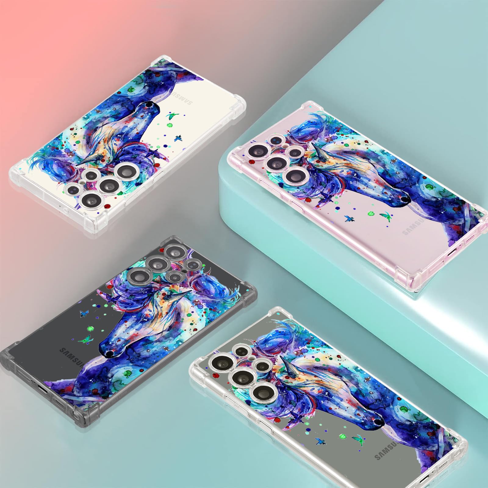 Roemary Horse Case For Galaxy S24,For Samsung Galaxy S24 With Horse Design,Purple Pattern With Screen Protector Soft Tpu Protect