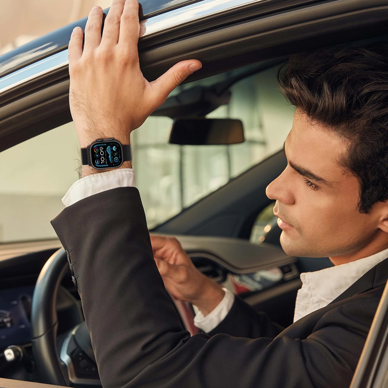 Titanium Milanese Loop Band Compatible With Apple Watch Bands Ultra 2/Ultra 49Mm 46Mm 45Mm 44Mm For Men, Parachute-Style Buckle