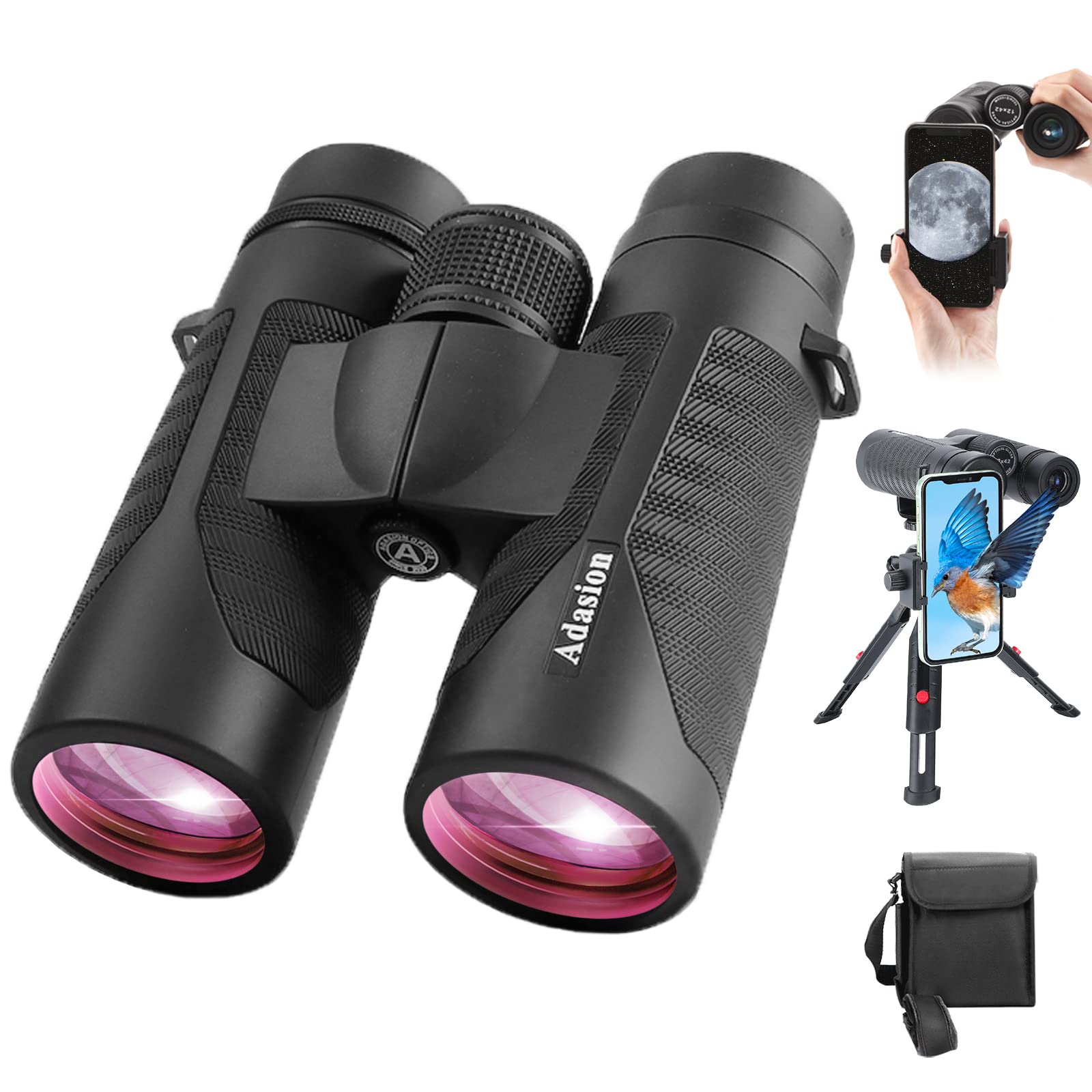 12X42 Hd Binoculars For Adults High Powered With Phone Adapter And Tripod, Super Bright Bak4 Prism Waterproof Binoculars For Bir