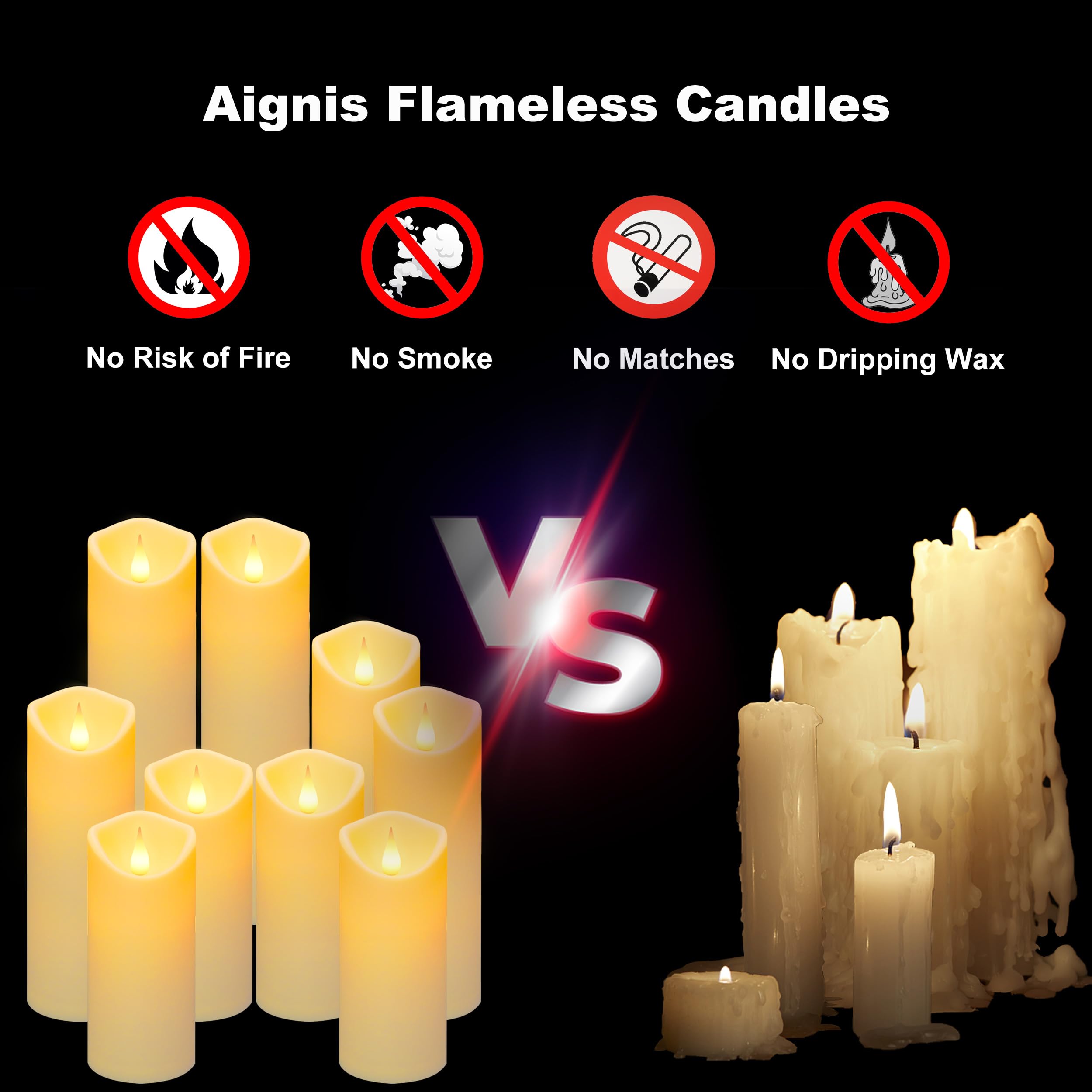 Aignis Flameless Led Candles Battery Operated With 10 Key Remote And Timer, Indoor Heat Resistant For Home/Wedding/Holiday D?Or,