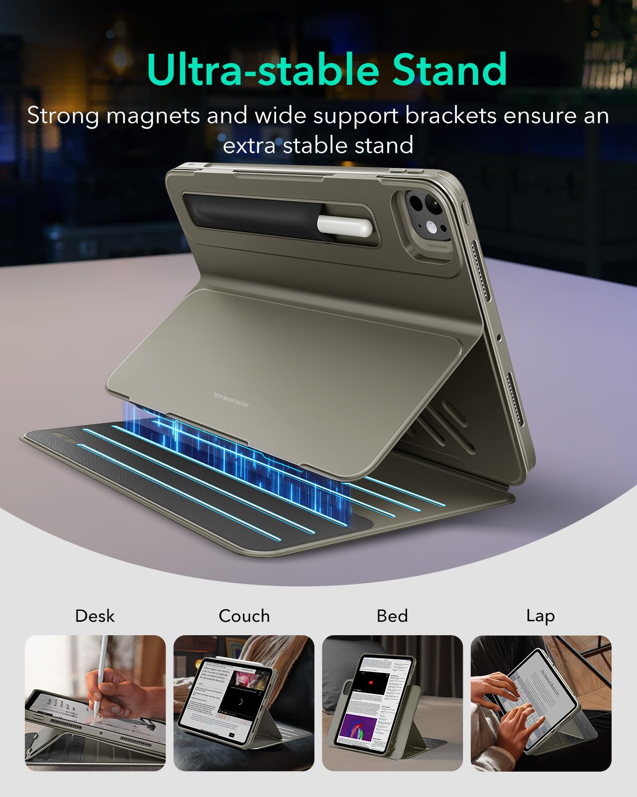 Esr For Ipad Pro 13 Inch Case M4(2024), Ipad Pro 13 Rotating Case With Removable Magnetic Cover, Adjustable Portrait/Landscape Stand With Raised Screen View, 9 Standing Angles, Shift Series, Titanium