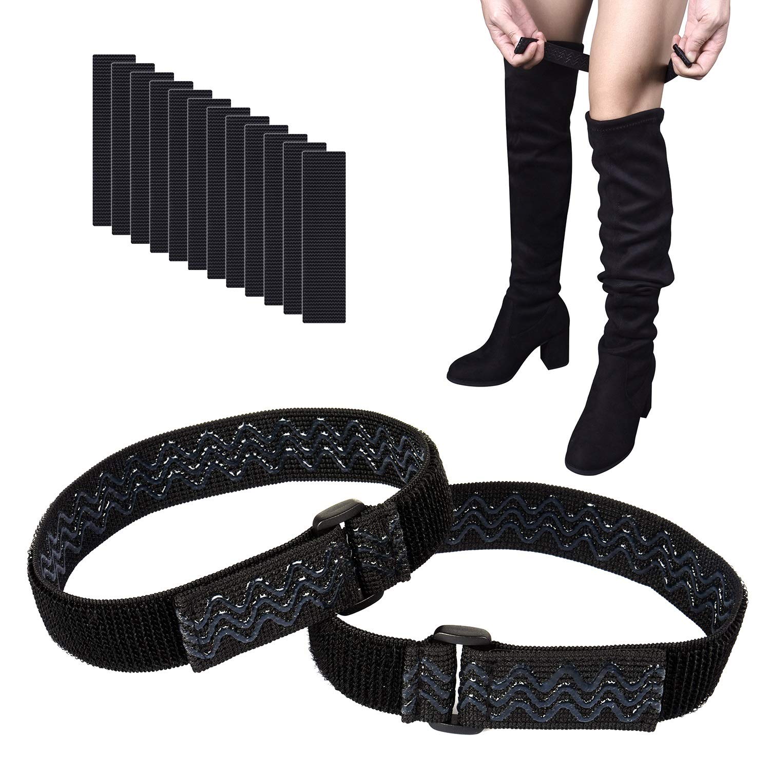 Wisdompro Boot Straps, 1 Pair Knee Boot Straps Of Elastic Adjustable Belt, Plus Extra 12 Pcs Adhesive Tape Hook Sticker For Fall