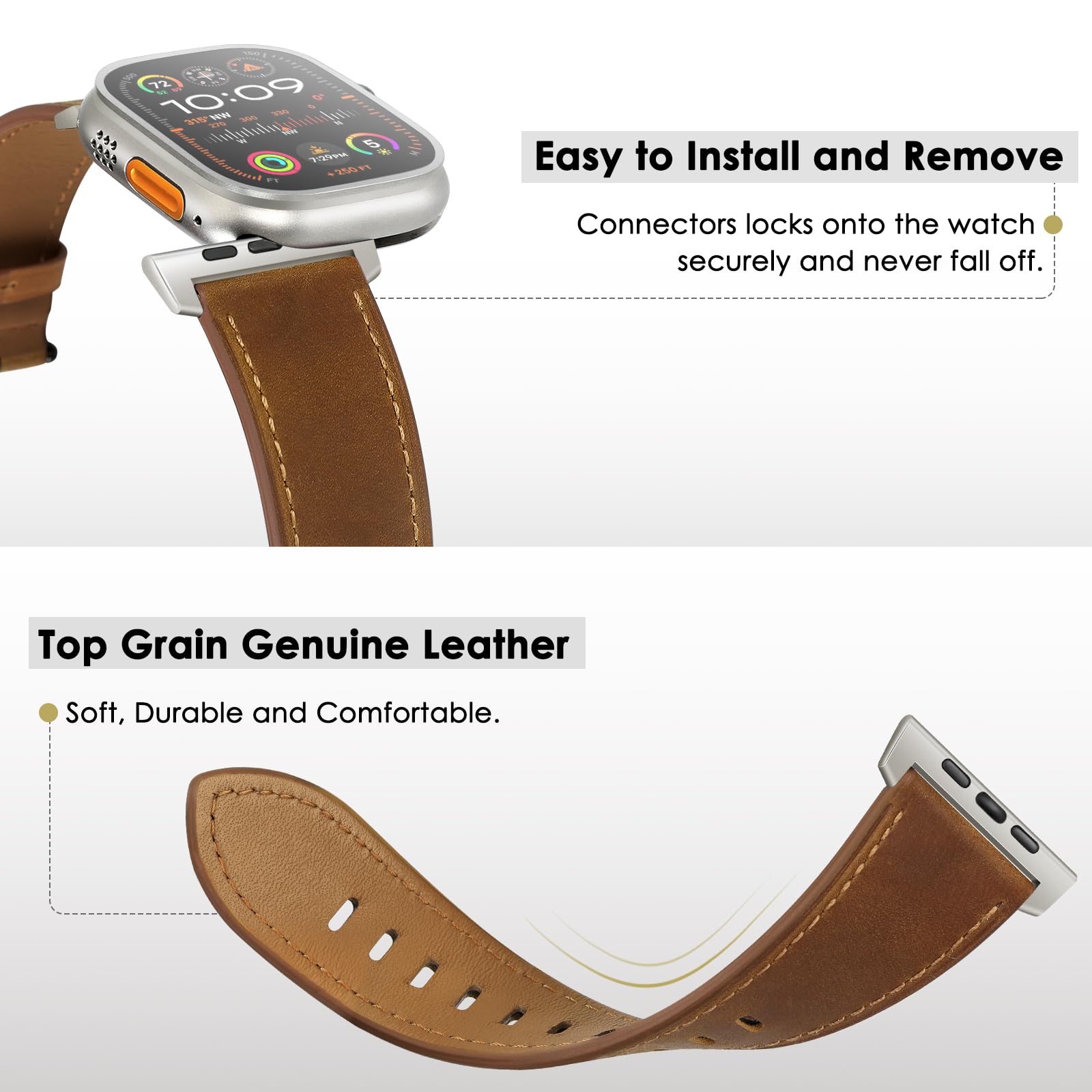 Uupwpokt Compatible With Apple Watch Band 42Mm 41Mm 40Mm 38Mm Women Men, Top Grain Genuine Leather Band Strap For Iwatch Series