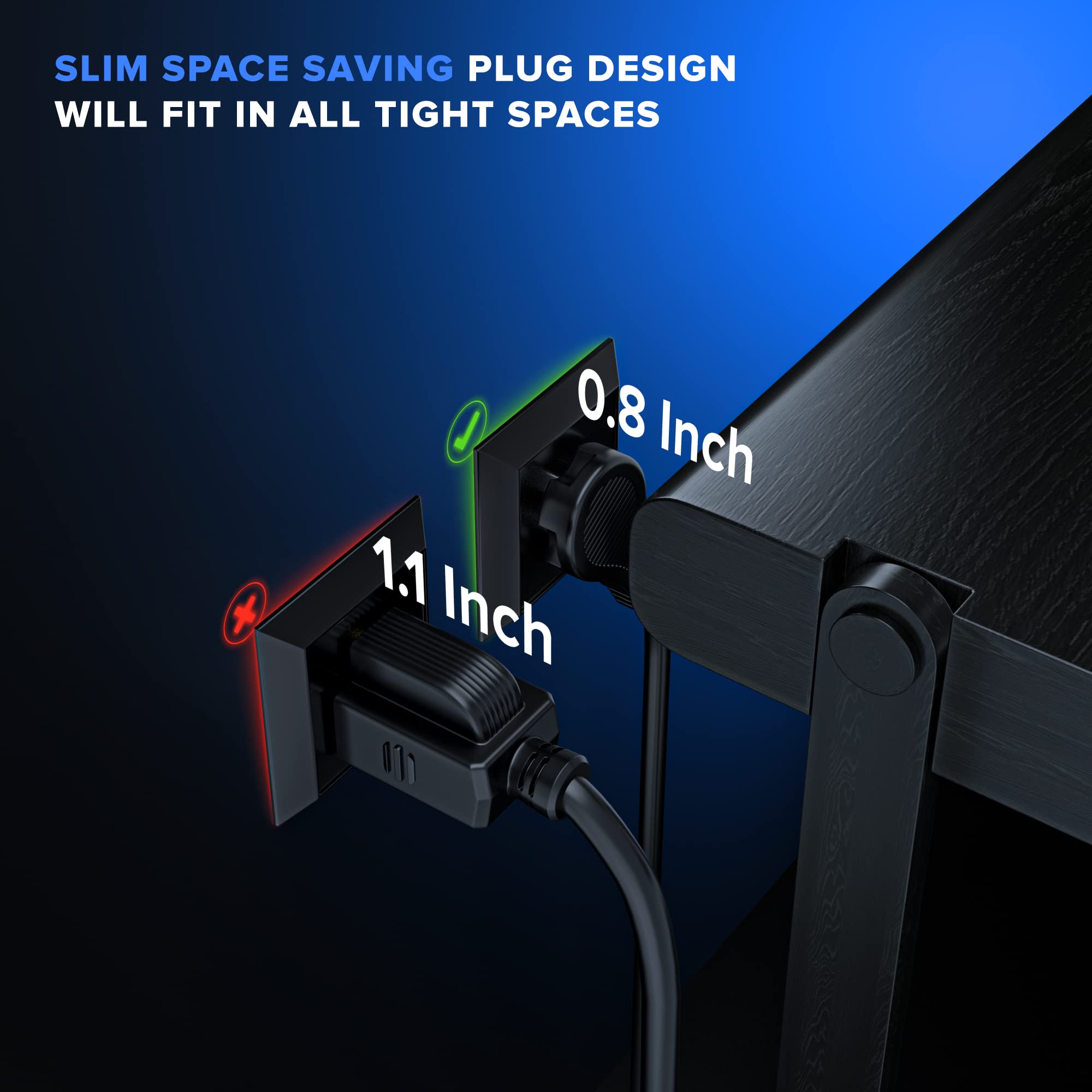 Maximm Flat Plug Extension Cord 6 Ft With Slim Space Saving Plug Design, Low Profile Extension Cord (Black,2 Pack)