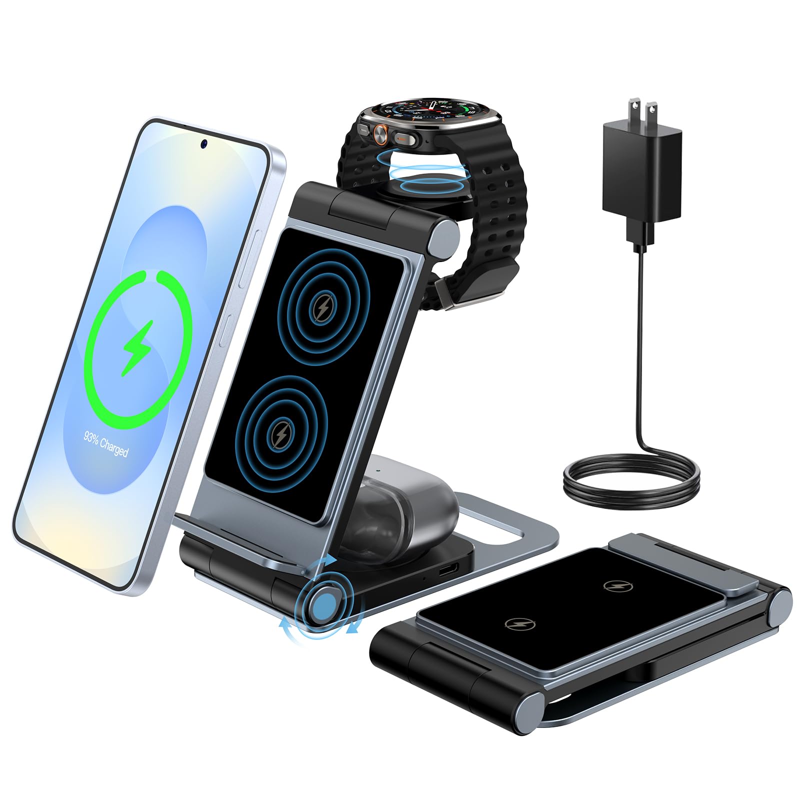 Wireless Charger for Samsung 3 in 1 Wireless Charging Station Foldable Wireless Charger Stand for Samsung S25 Ultra S24 S23 S22 