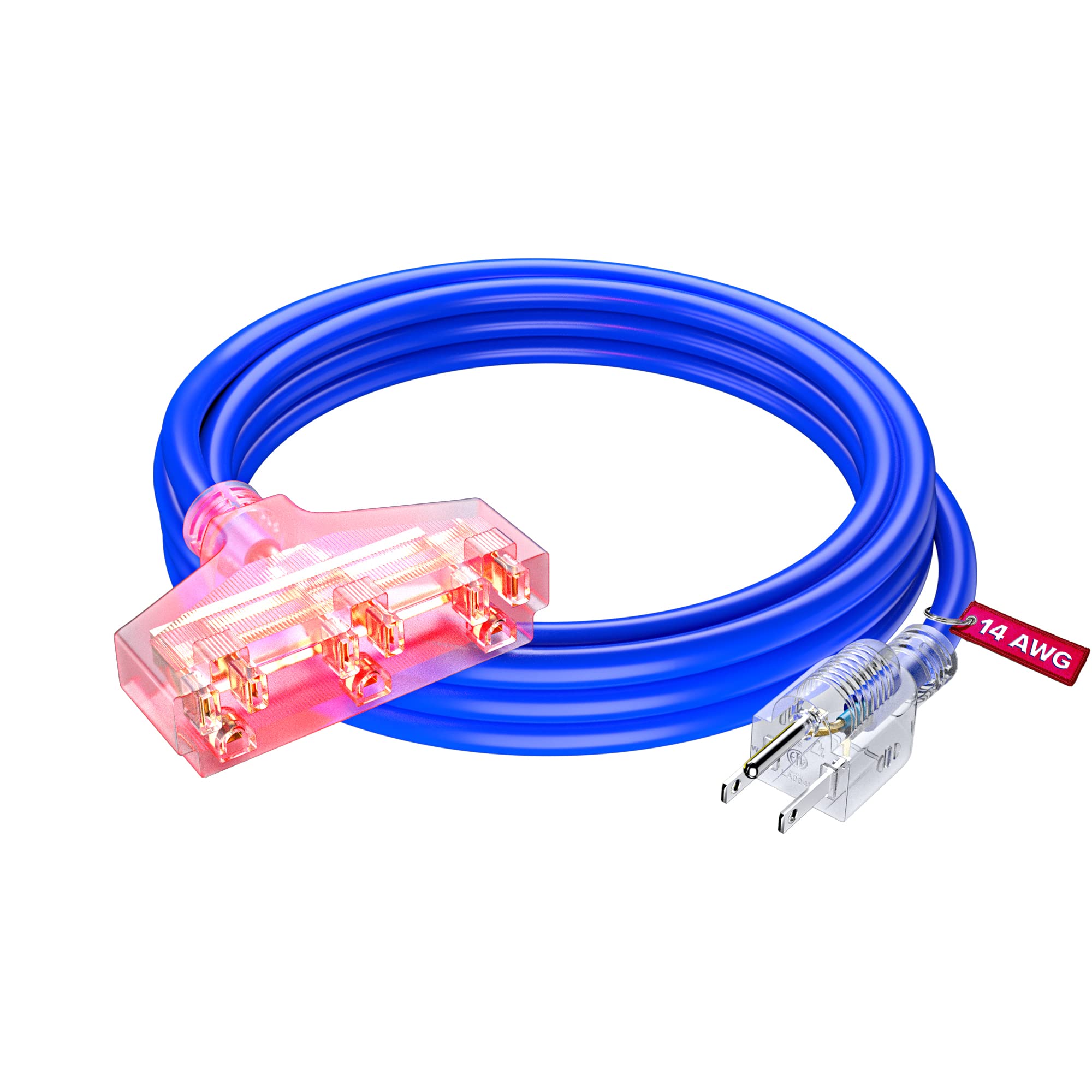 Extension Cord 10 Ft, Extension Cord With Multiple Outlets, Sjtw 14 Gauge (Blue) Etl Listed