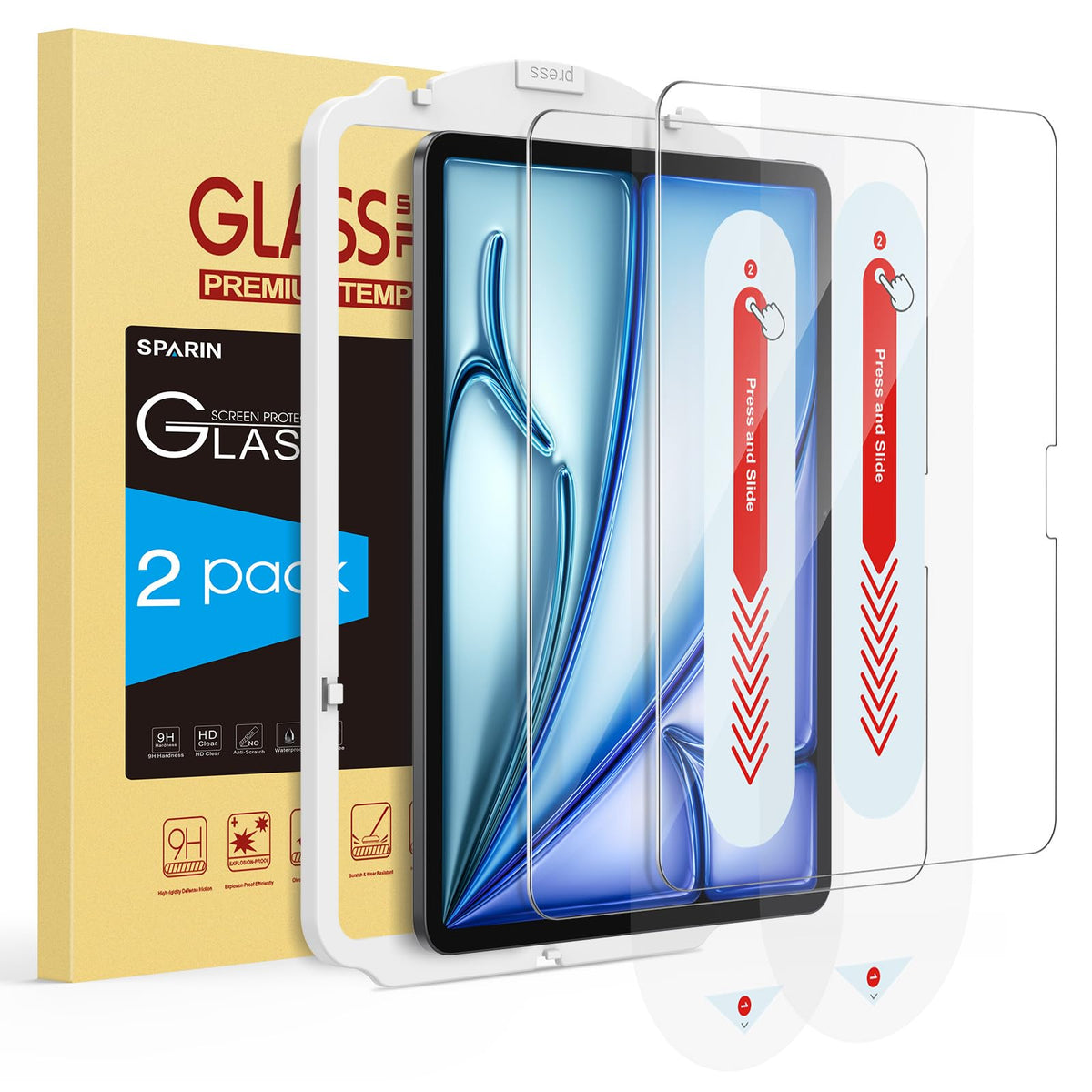 Sparin Screen Protector For Ipad Air 11 Inch M3/M2 (2025/2024, 7Th/6Th Generation), Auto Alignment Frame, 9H Tempered Glass Film