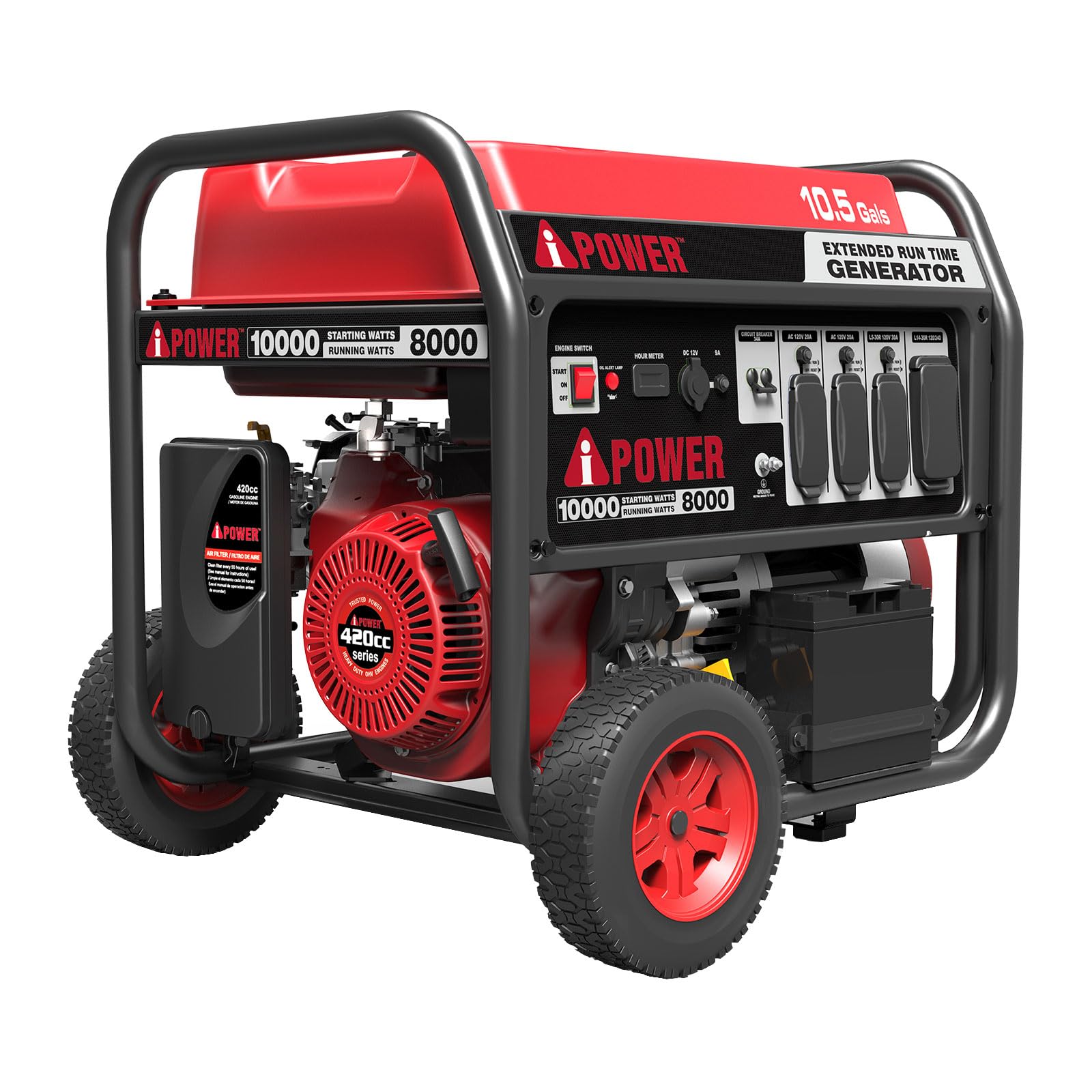A-iPower 10000-Watt Electric Start Portable Generator, Gas Powered with 420cc OHV Engine, Heavy Duty Generators for Jobsite, Hom