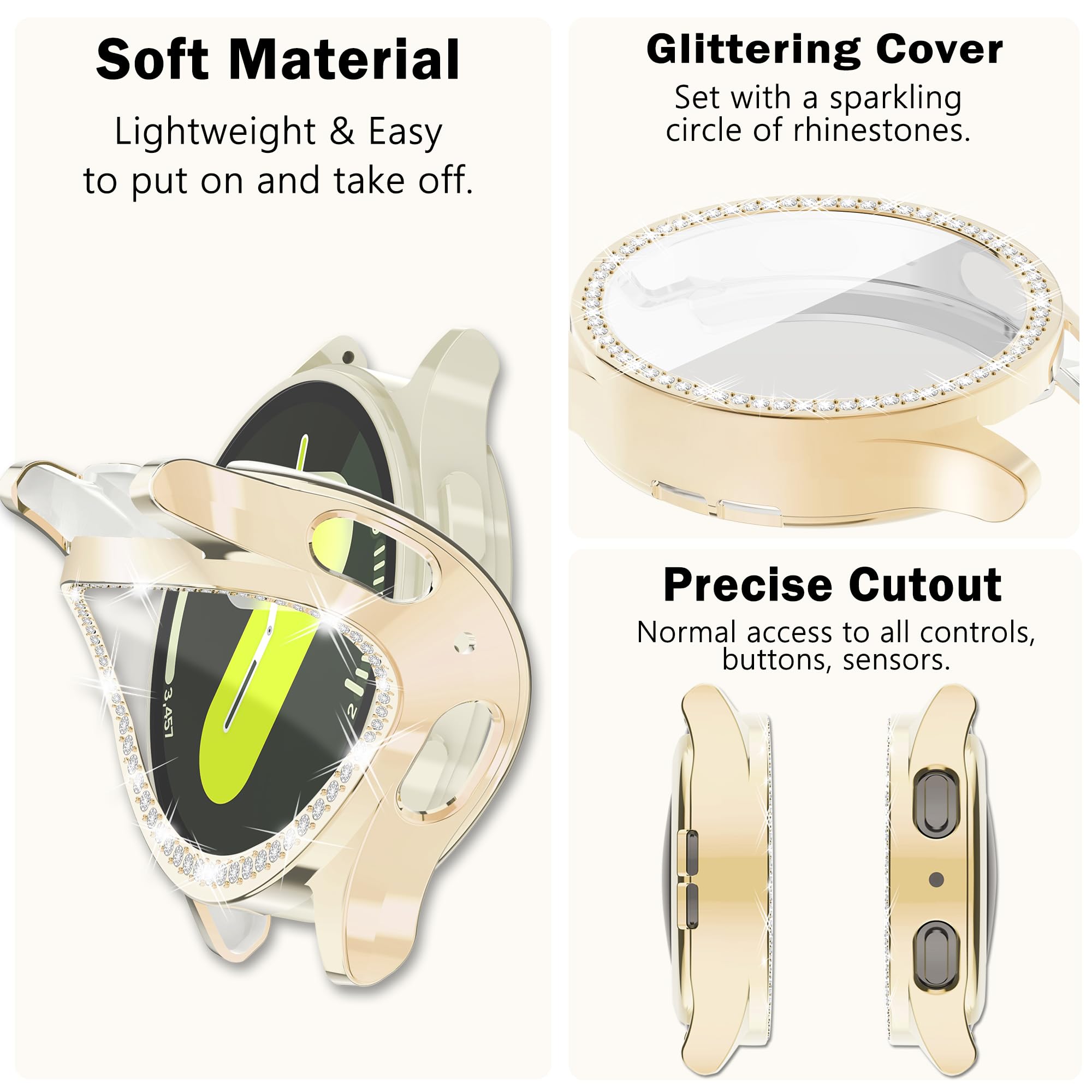 [6 Pack] Yuvike Bling Watch Screen Protector For Samsung Galaxy Watch7 44Mm, Glitter Case Tpu Soft Cover Full Protection With Sp