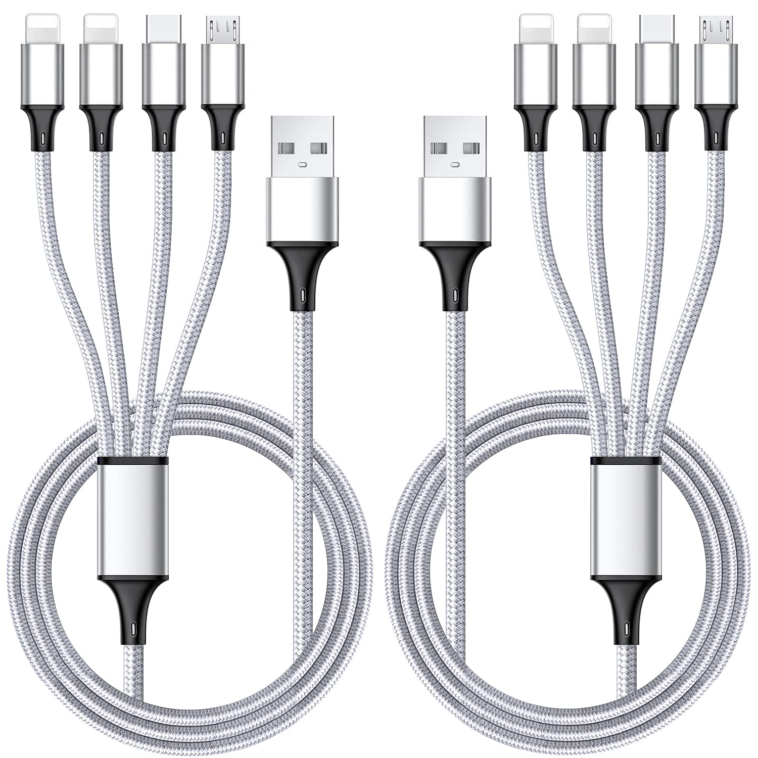 Puxnoin Multi Charging Cable, Multi Usb Cable 2Pack 4Ft Universal 4 In 1 Multiple Usb Cable Fast Charging Cord With Type C, Micr