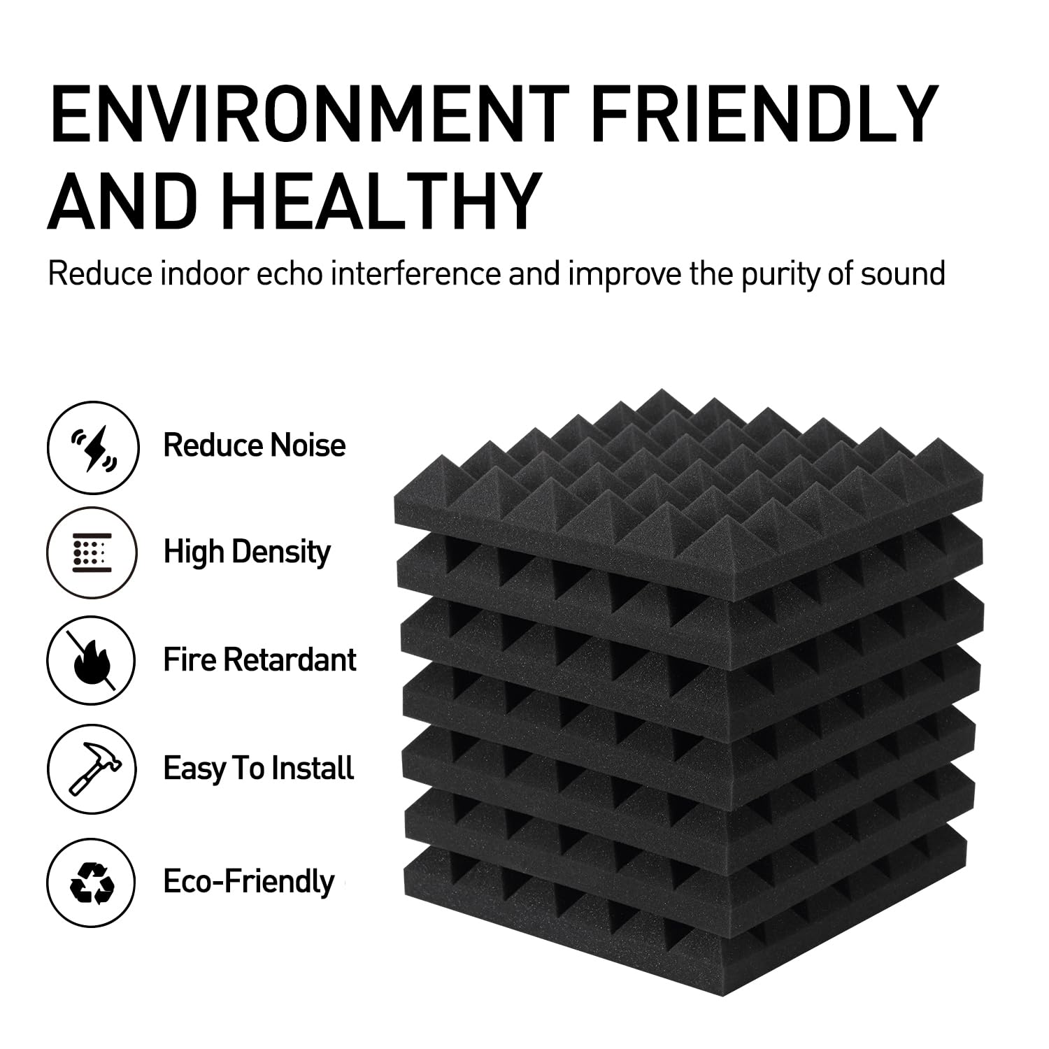 Focusound 24 Packs Acoustic Foam Panels Pyramid 2'' X 12'' X 12'', Soundproofing Foam Noise Cancelling Foam With 120 Pcs Double