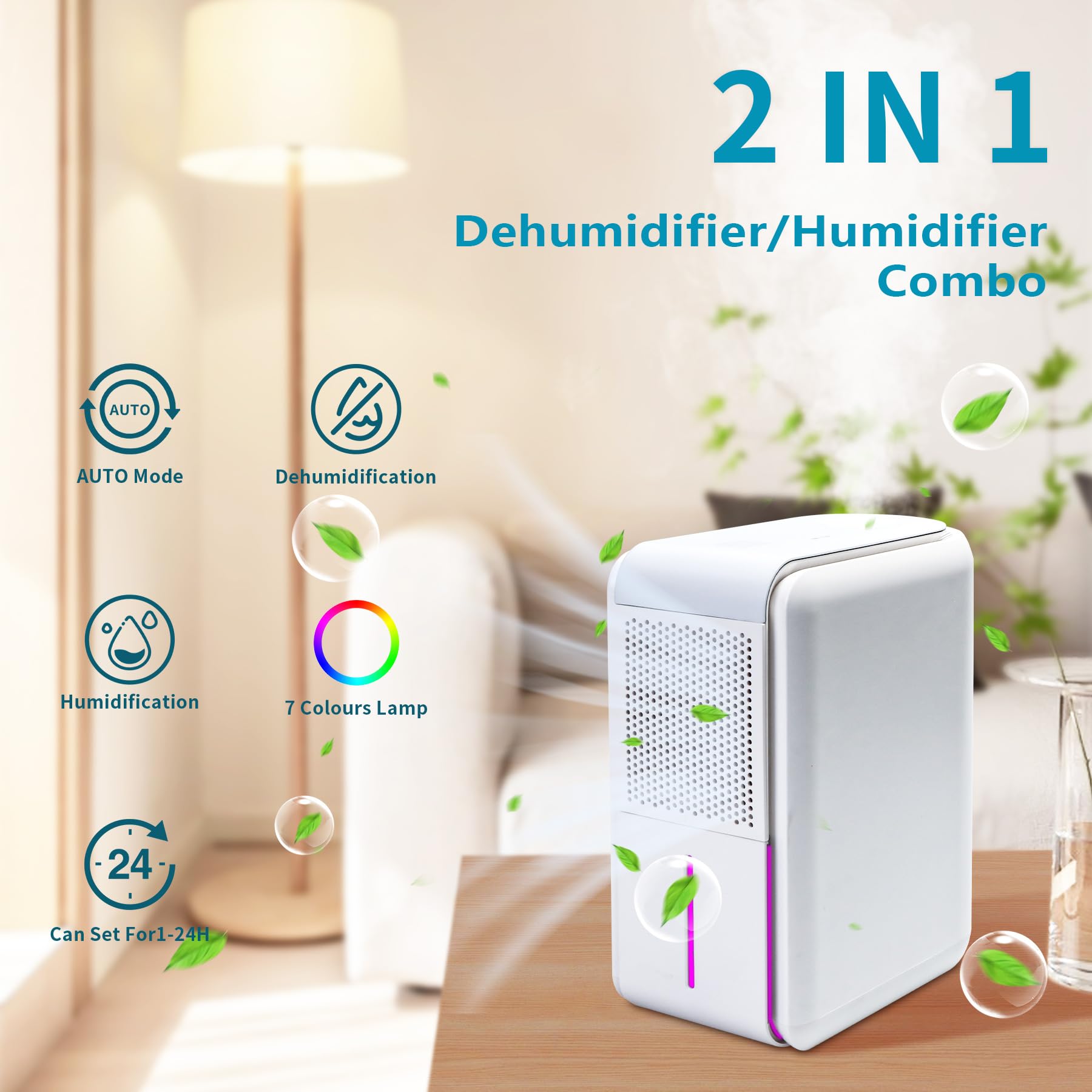 Hoomace 2 In 1 Small Humidifier Dehumidifier Combo, Humidifiers Dehumidifier For Home Bedroom With Drain Hose Temperature Displa