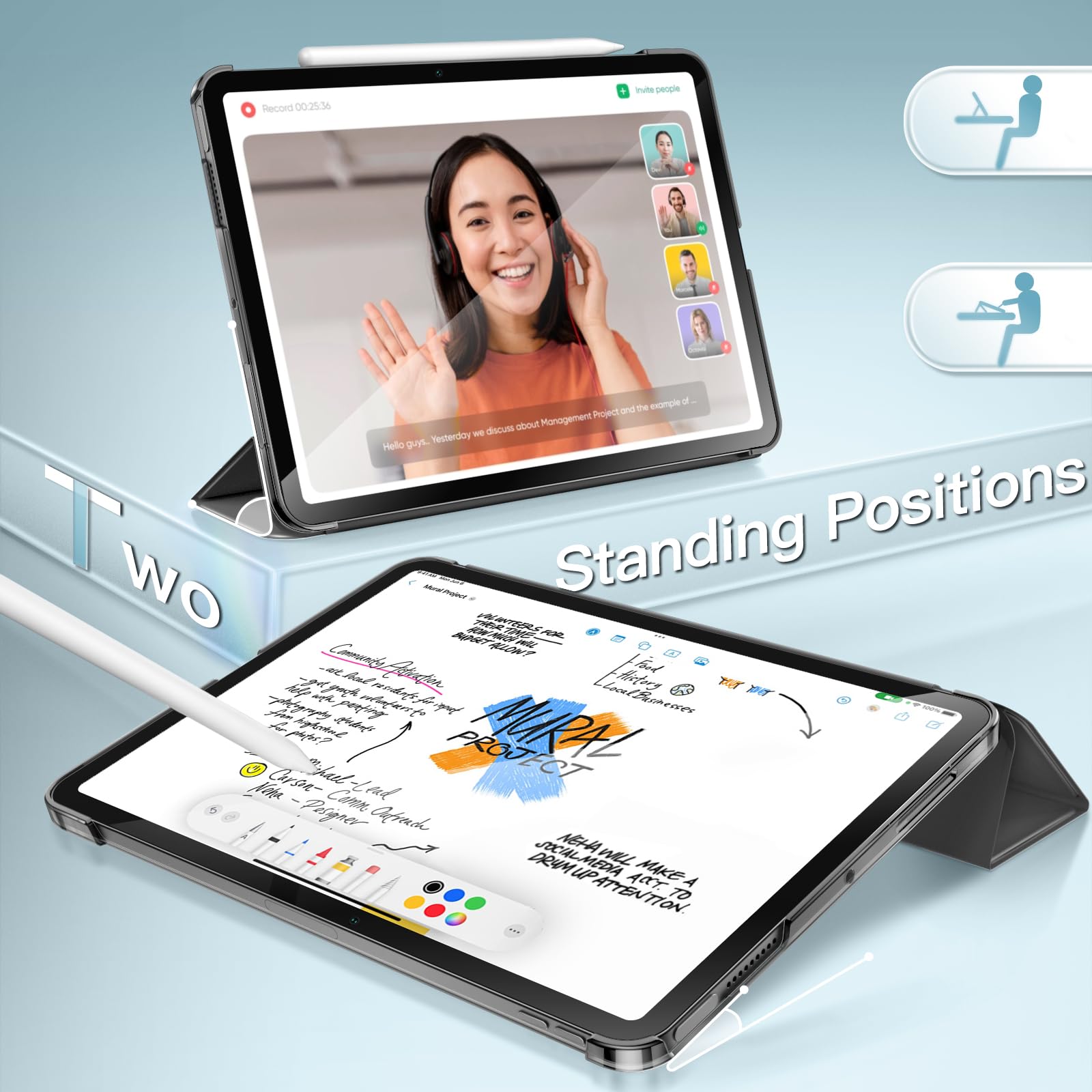 Jetech Case For Ipad Air 13-Inch M2 (2024), Slim Stand Hard Back Shell Smart Cover With Auto Wake/Sleep (Space Gray)