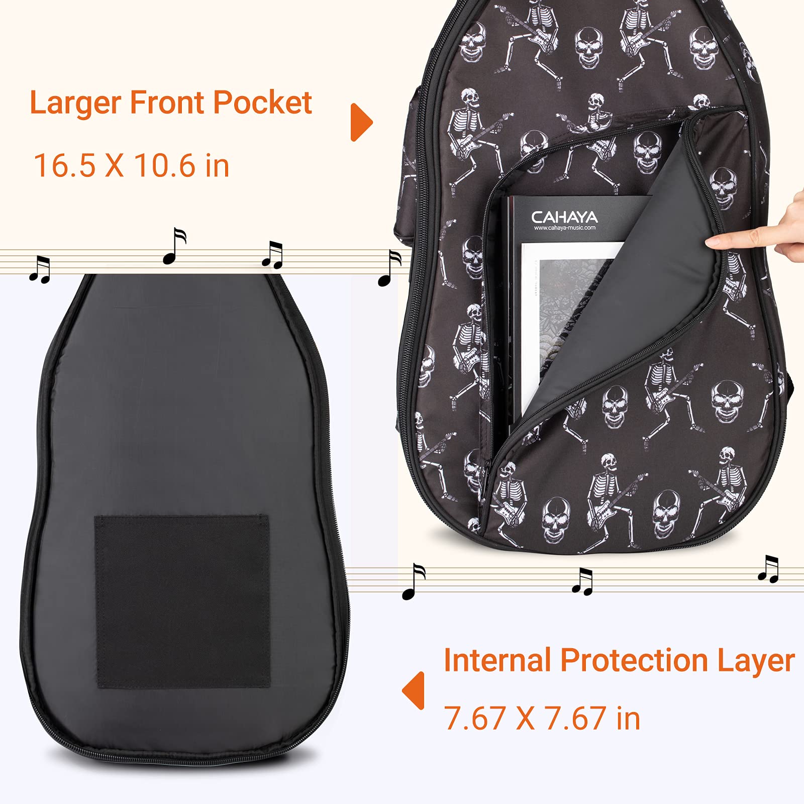 Cahaya Electric Guitar Gig Bag Printing Soft Guitar Case 8Mm Padding Guitar Bag Backpack With Handle Loop Halloween Skeleton Cy0