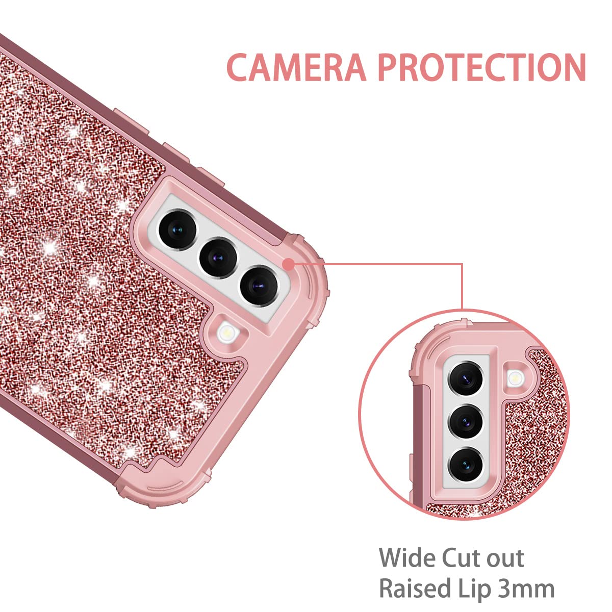 LONTECT Galaxy S22 5G Case Glitter Sparkly Shockproof Hybrid Silicone PC Shiny Rose Gold