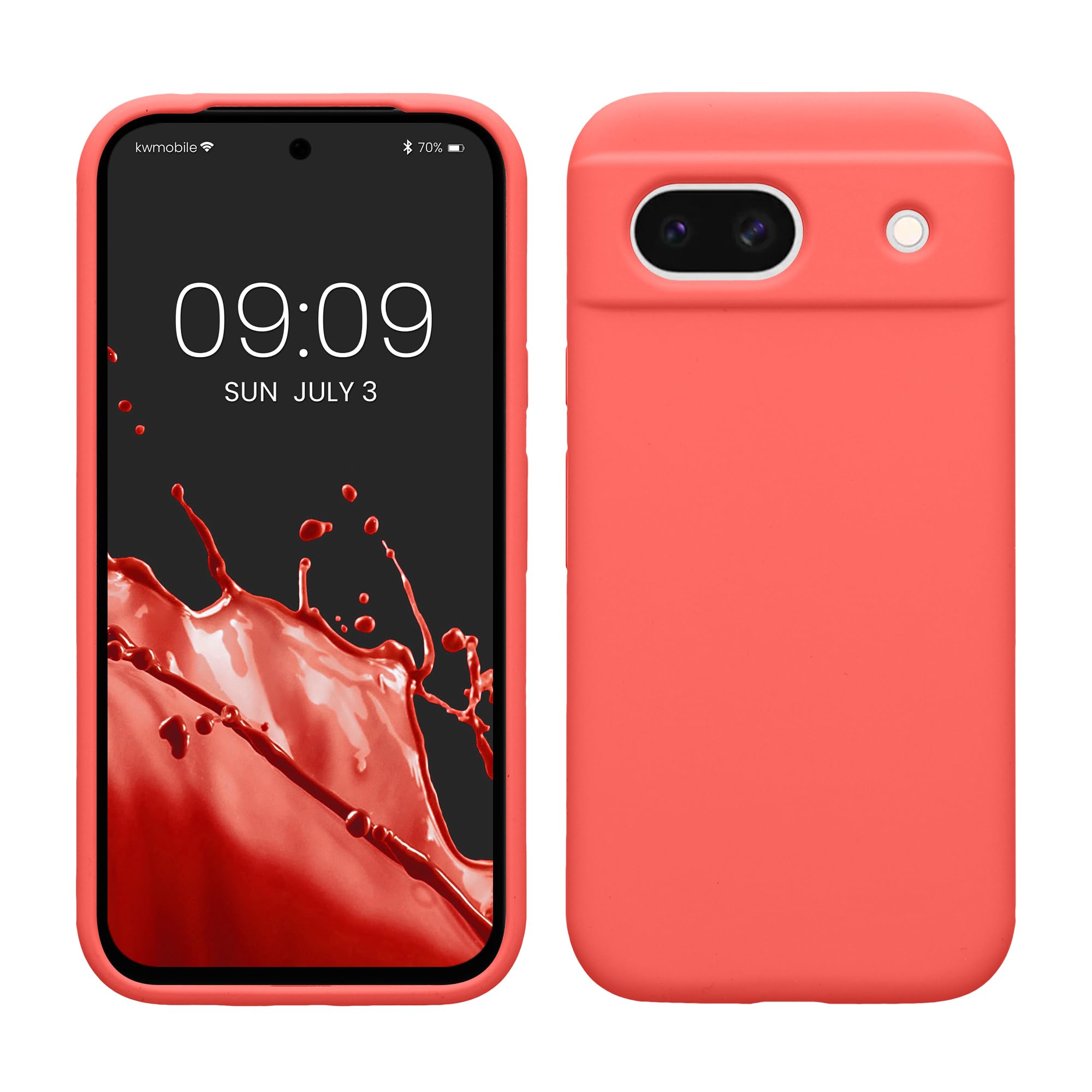 kwmobile Case Compatible with Google Pixel 8a Case - TPU Silicone Phone Cover with Soft Finish - Neon Coral