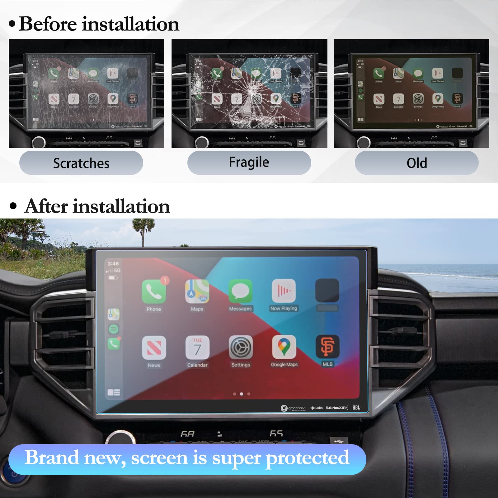 Sktu 2023 2024 2025 Tundra Accessories Screen Protector For 2022 2025 Toyota Tundra/ 2023 2025 Toyota Sequoia 14In Navigation Tempered Glass Hd Clear