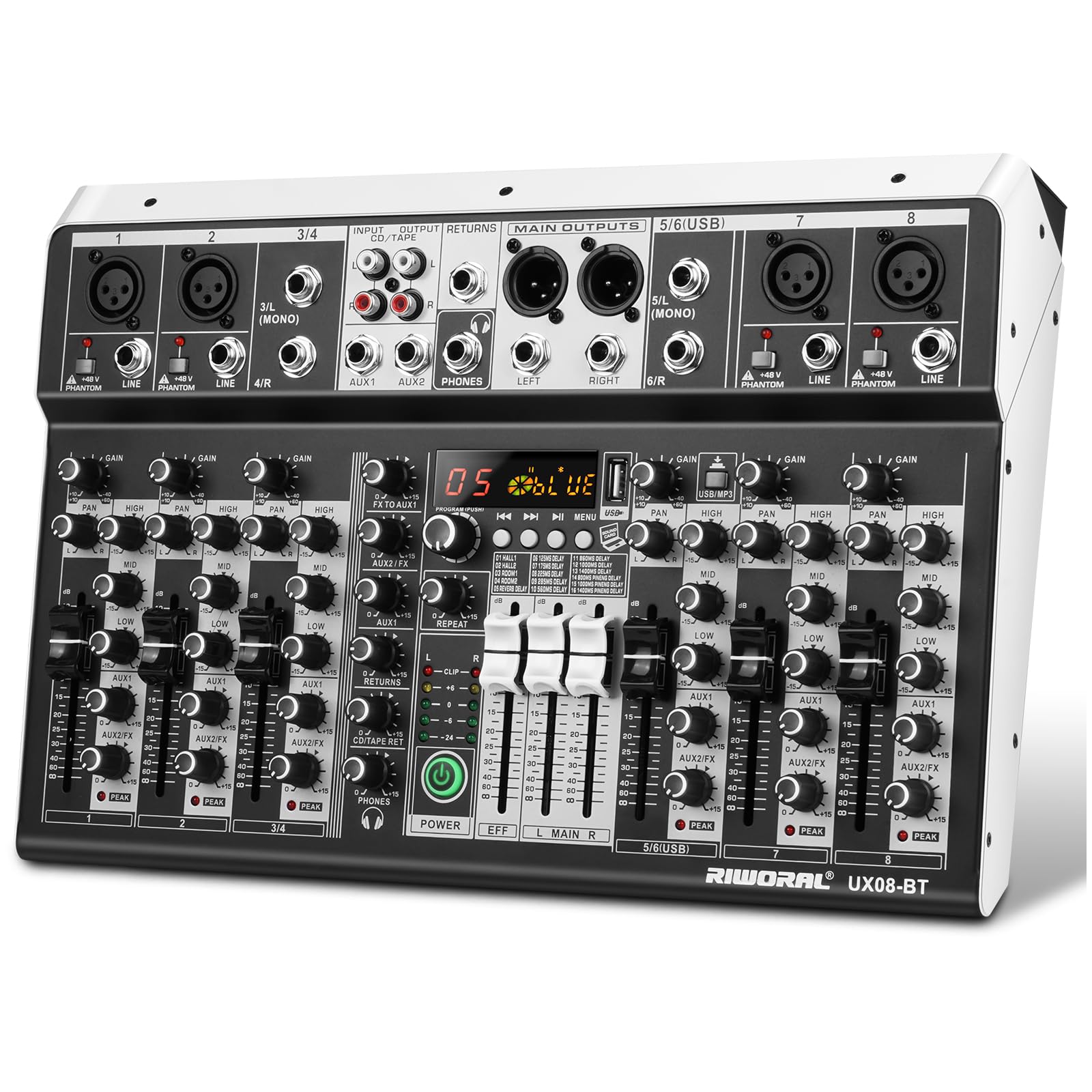 8 Channel Audio Mixer Dj Mixer Sound Board Console 16 Dsp Usb Audio Interface Mp3 Input +48V Phantom Bluetooth Studio Mixer Audi