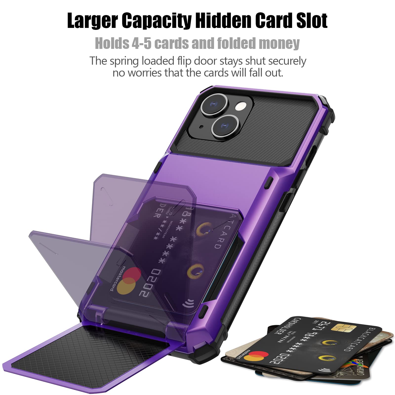Nvollnoe For Iphone 14 Case With Card Holder[Store 5 Cards] Dual Layer Heavy Duty Shockproof Iphone 14 Wallet Case With Hidden C