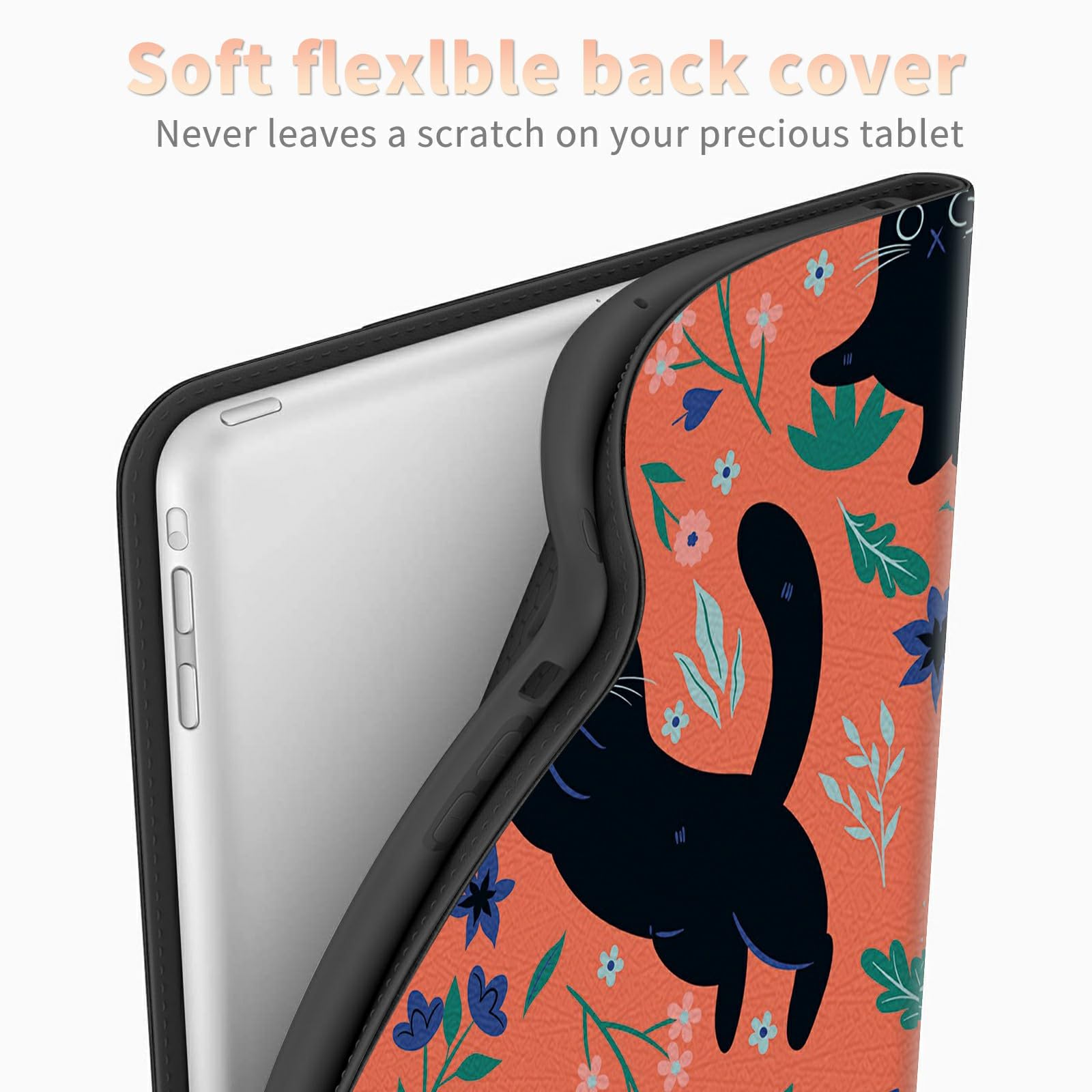 Black Cat Flowers Case For All New 6'' Kindle (11Th Generation, 2022 Release), Shockproof Pu Leather Folding Stand Slim Case Wit