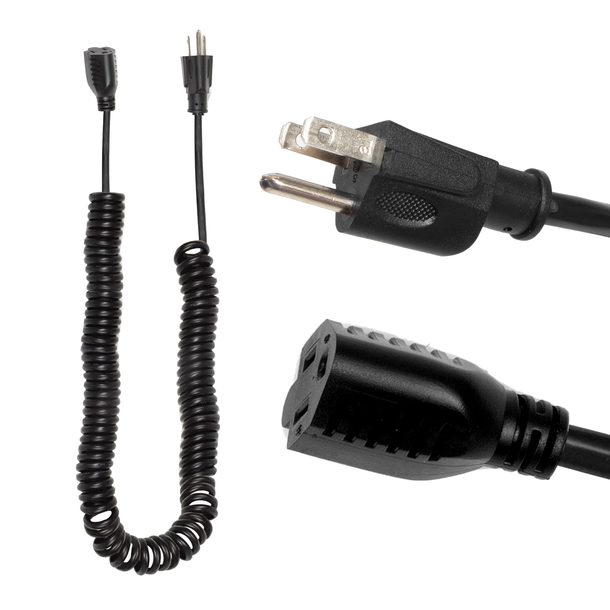 Iron Forge Cable Sjeow Black Outdoor Coiled Extension Cord 15 Ft,13 Amp Oil Resistant & Flame Retardant 3 Prong Coiled Electrica