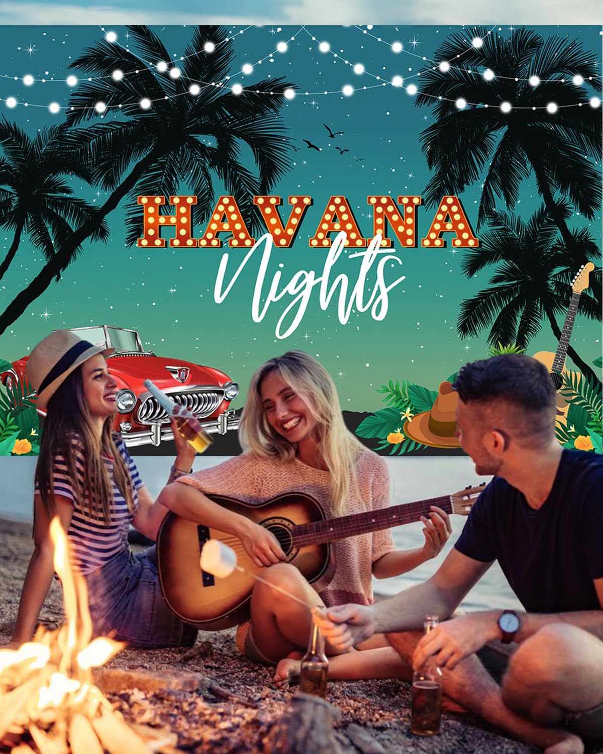 Mocsicka Havana Nights Backdrop Palm Summer Sunset Hawaiian Seaside Palm Trees Photography Background One Hot Havana Night Cuban